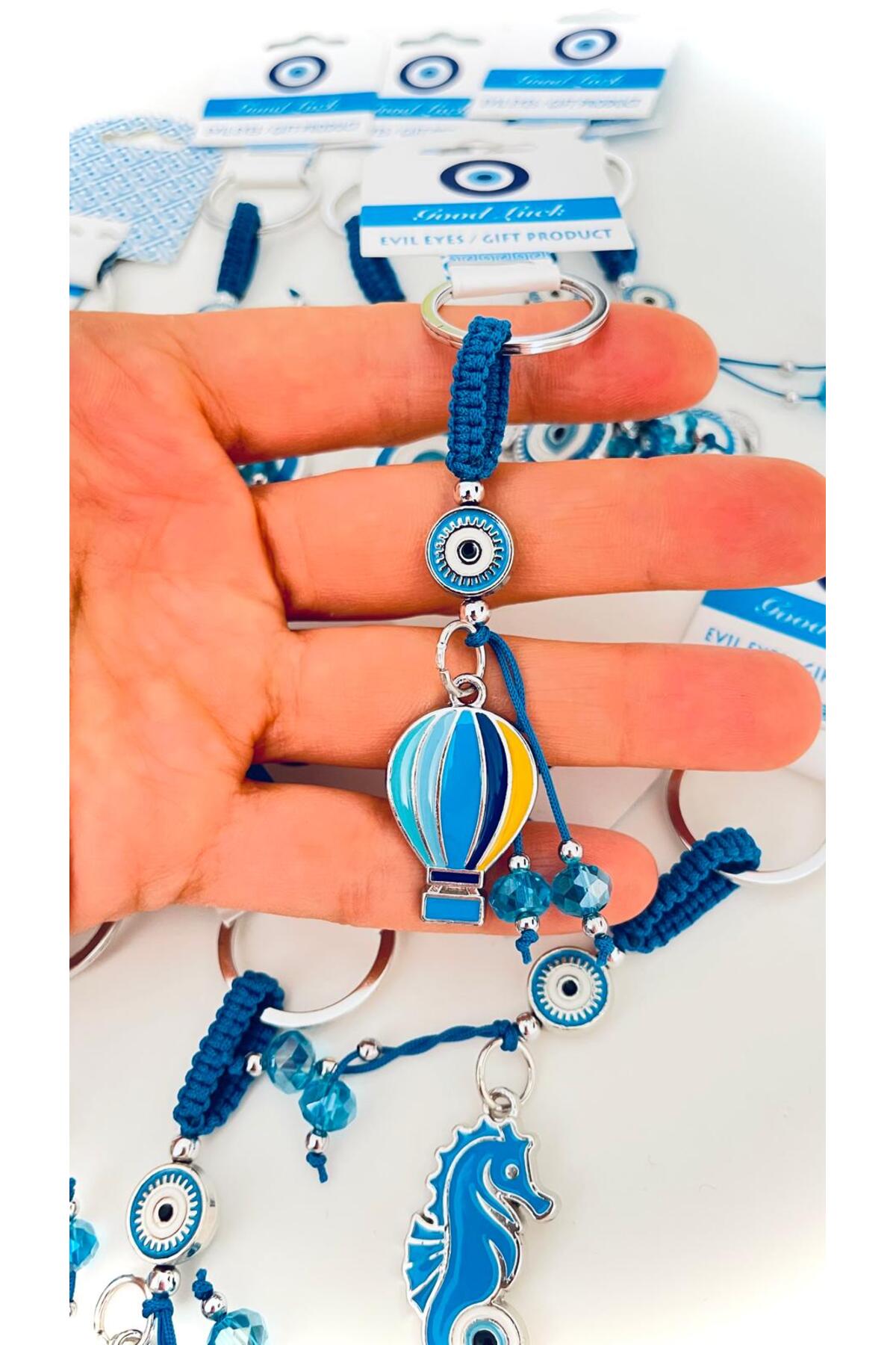 Abigail Silver-Plated Evil Eye Keychain - Blue Balloon Design