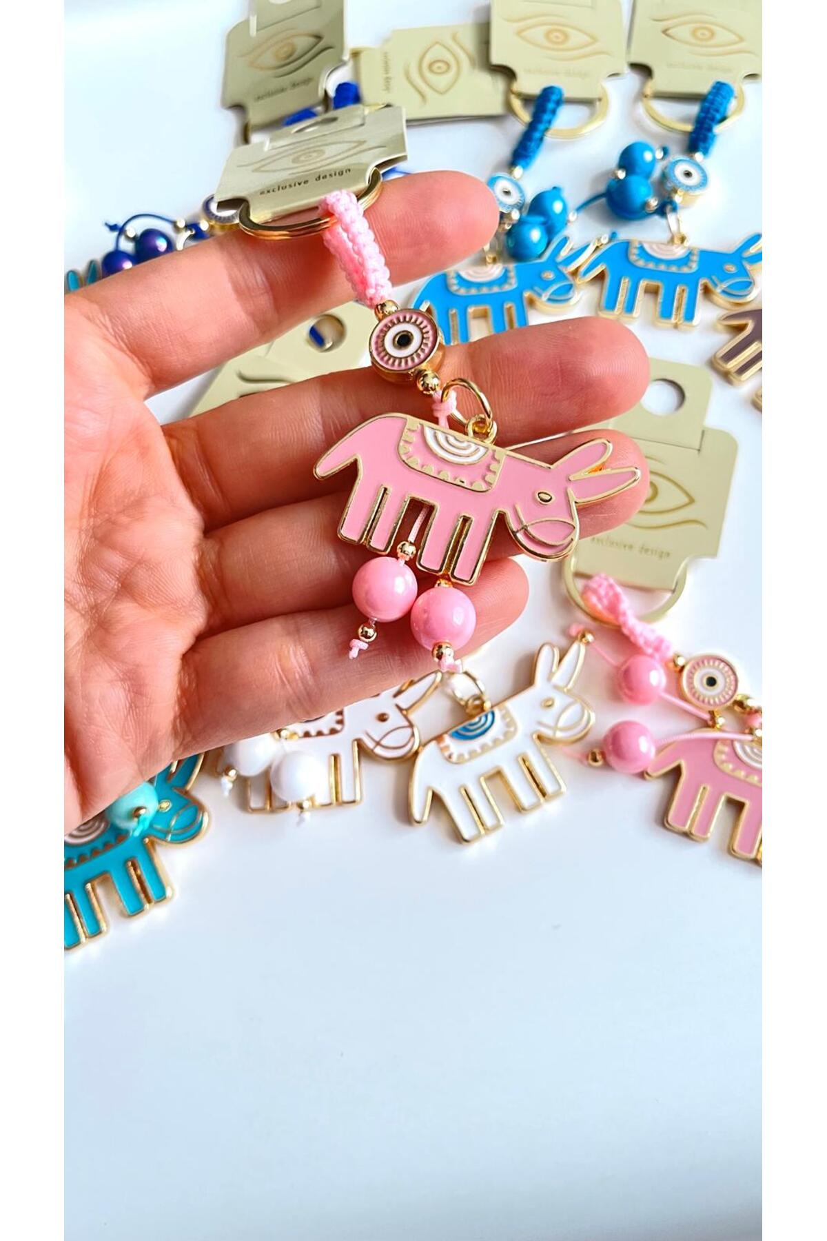 Bella Gold-Plated Animal Charm Keychain - Pink Donkey Design