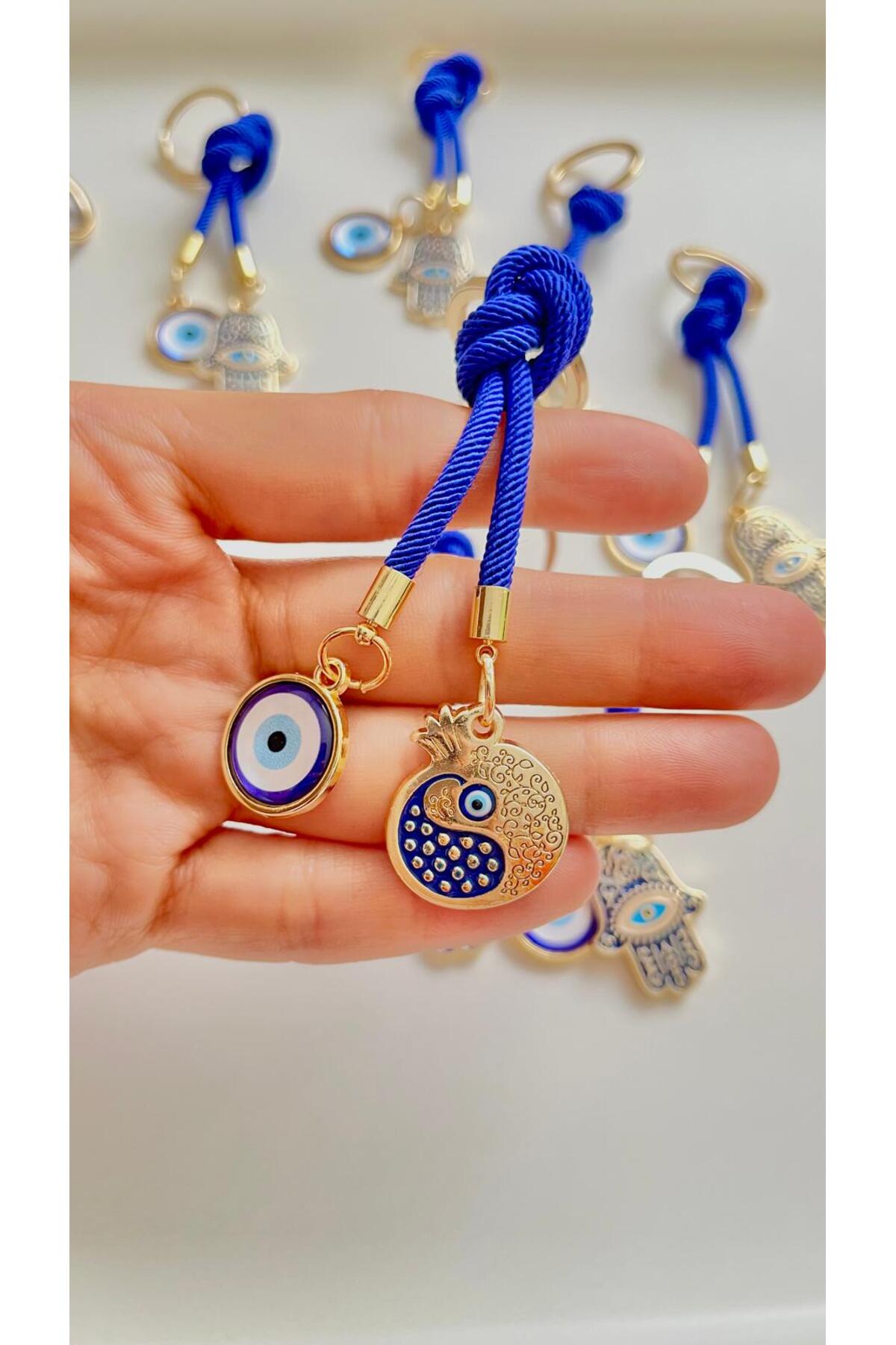 Rose Evil Eye Cord Keychain - Navy Pomegranate Prosperity Design