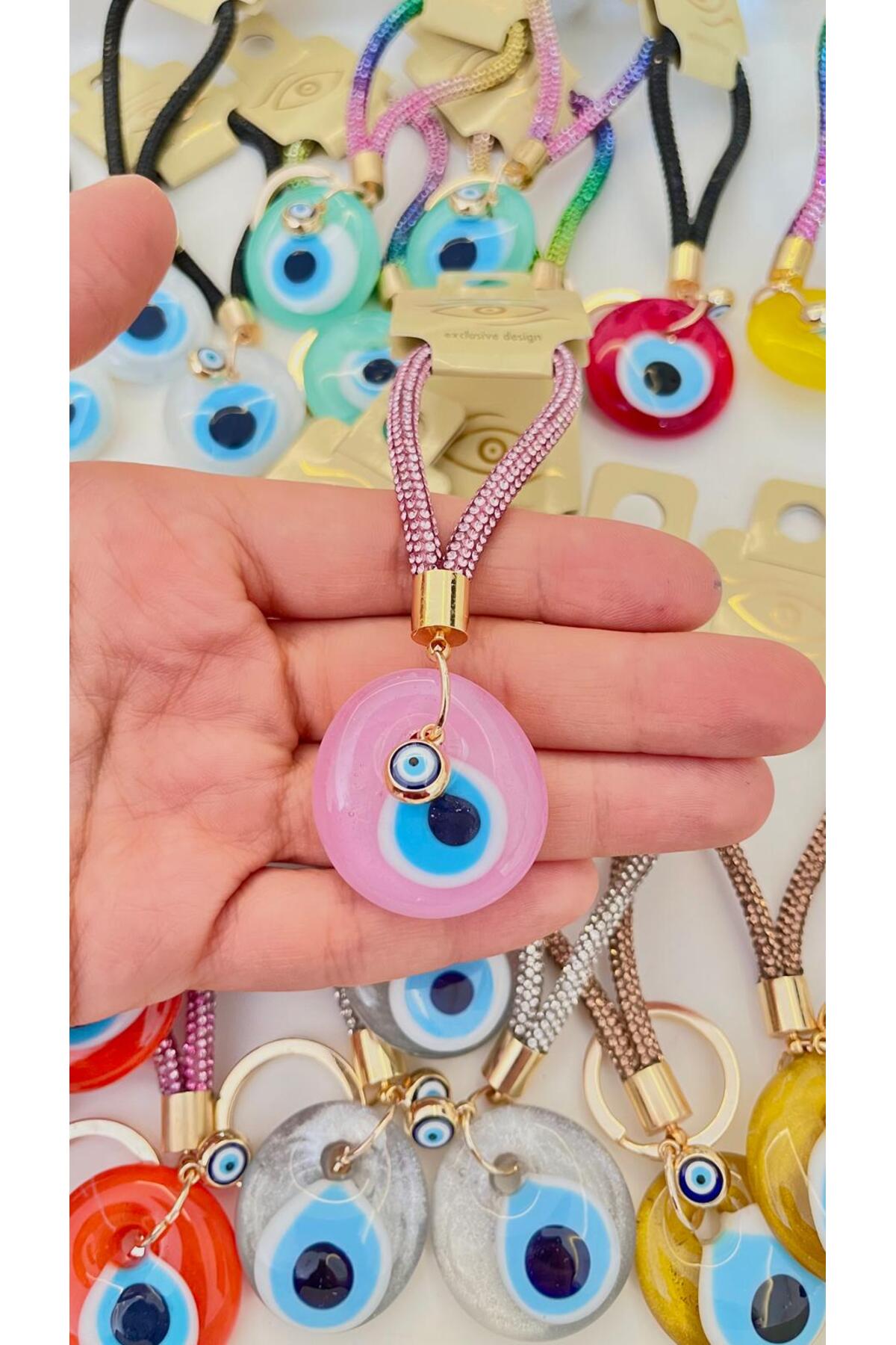 Meredith Glass Evil Eye Cord Charm - Pink
