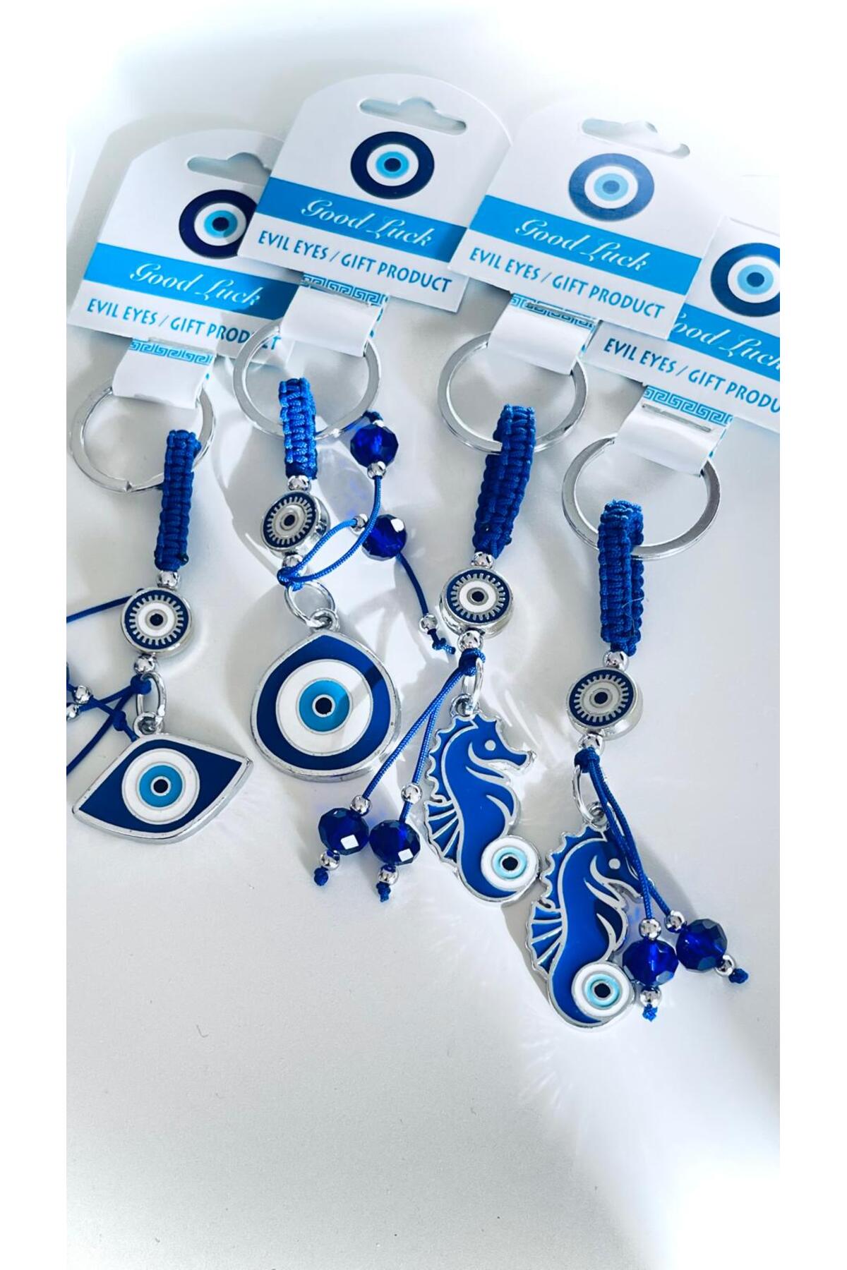 Abigail Silver-Plated Evil Eye Keychain - Navy Seahorse