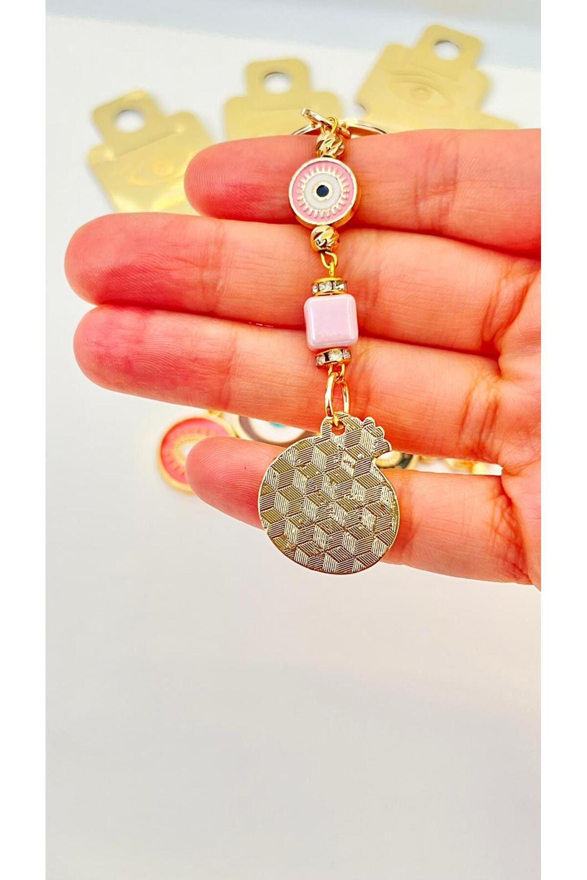 Hannah Gold-Plated Bodrum Bead Keychain - Pink Pomegranate