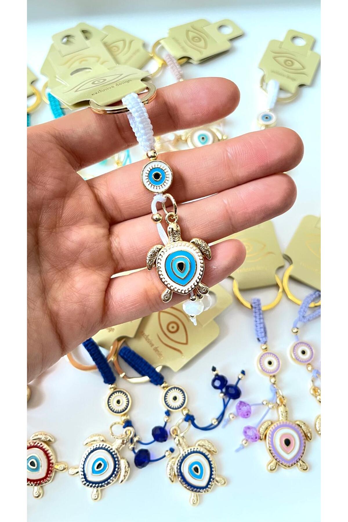 Ivy Gold-Plated Evil Eye Keychain - White Turtle Evil Eye