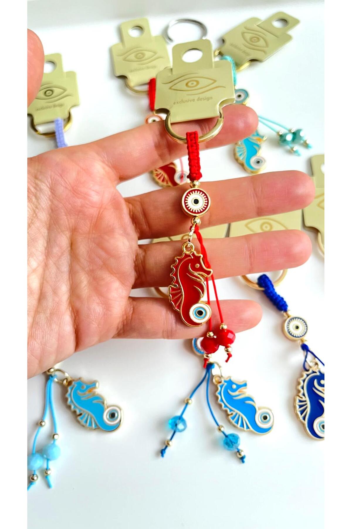 Ivy Gold-Plated Evil Eye Keychain - Red Seahorse