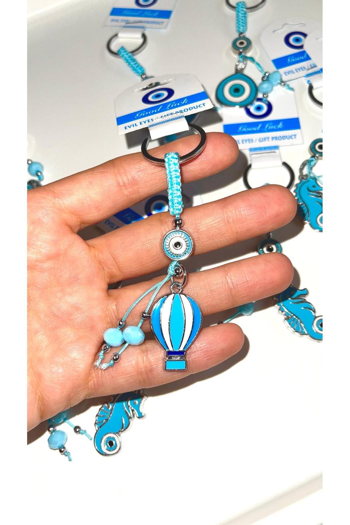 Abigail Silver-Plated Evil Eye Keychain - Blue Balloon Evil Eye