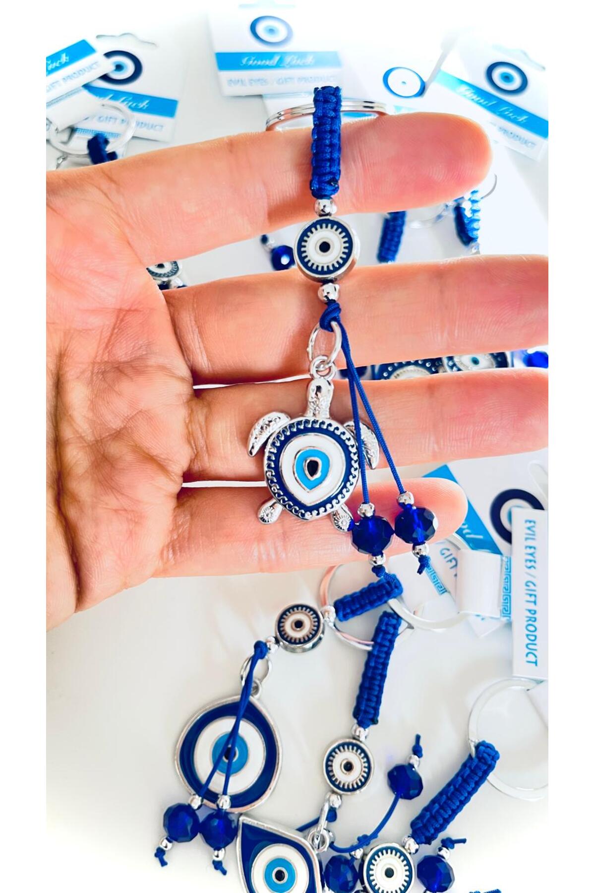 Abigail Silver-Plated Evil Eye Keychain - Navy Turtle Evil Eye