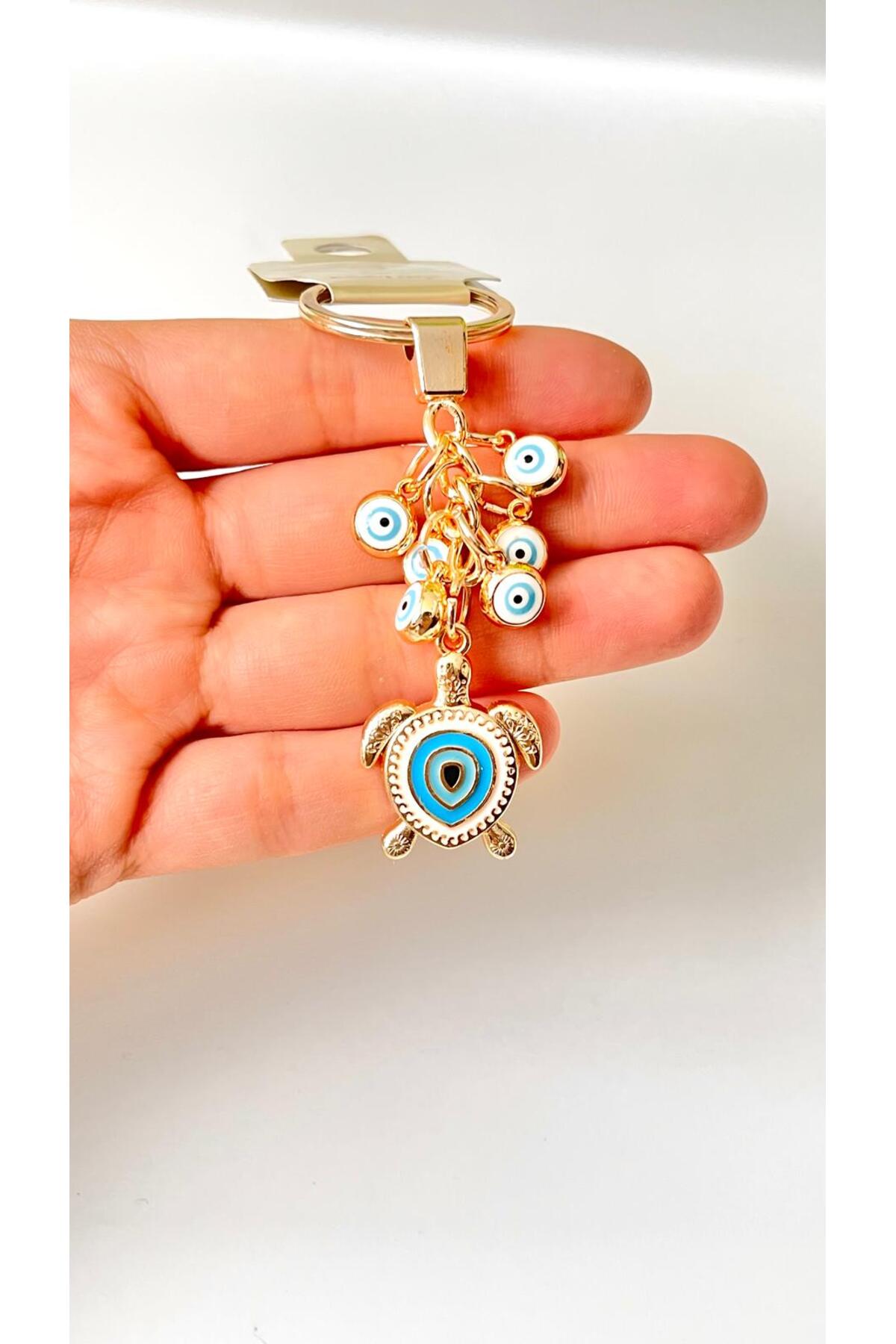 Madeleine Dangling Evil Eye Keychain - White Turtle