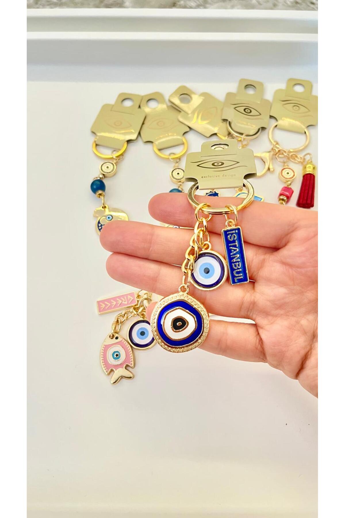 Hannah Gold-Plated Bodrum Bead Keychain - Navy Istanbul