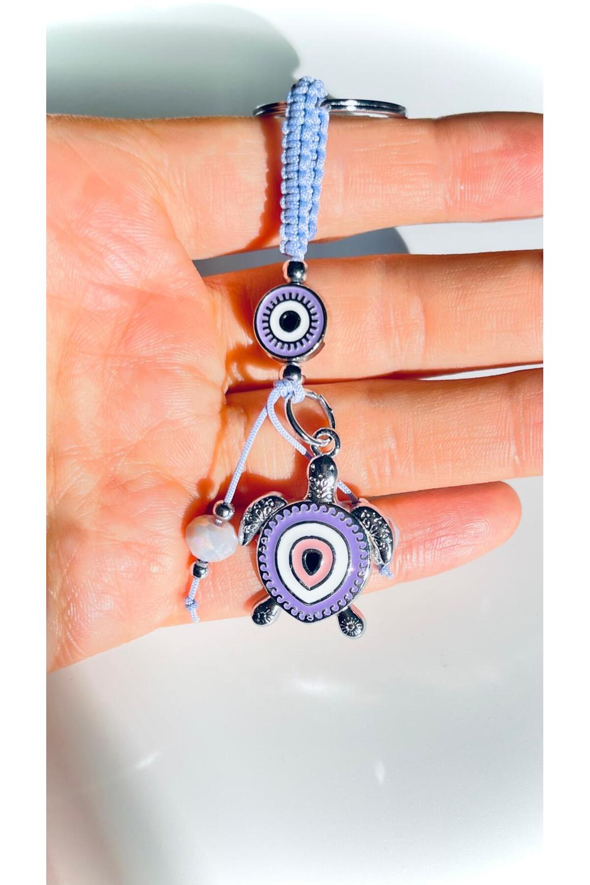 Abigail Silver-Plated Evil Eye Keychain - Lilac Turtle Design