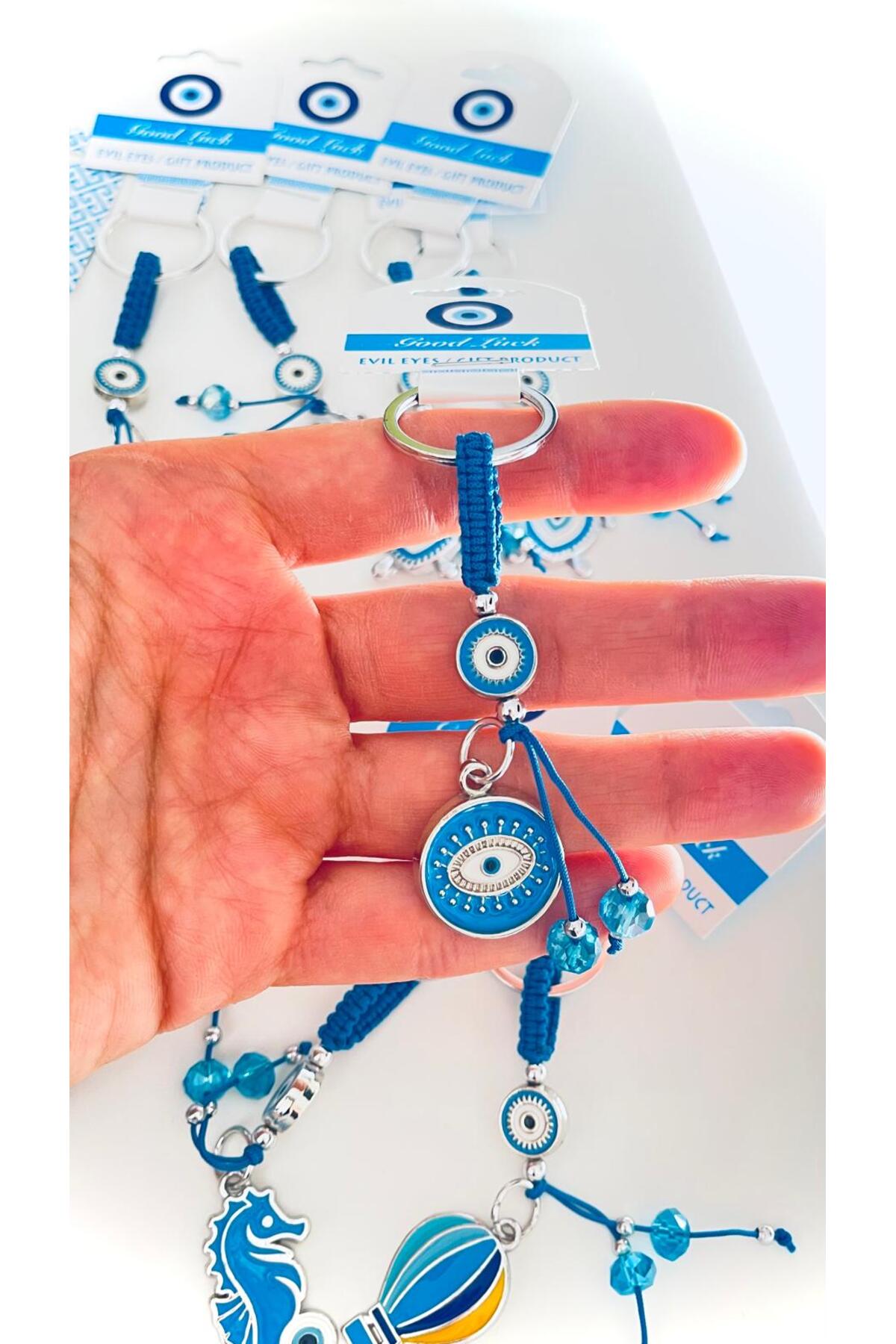 Abigail Silver-Plated Evil Eye Keychain - Blue Round Design