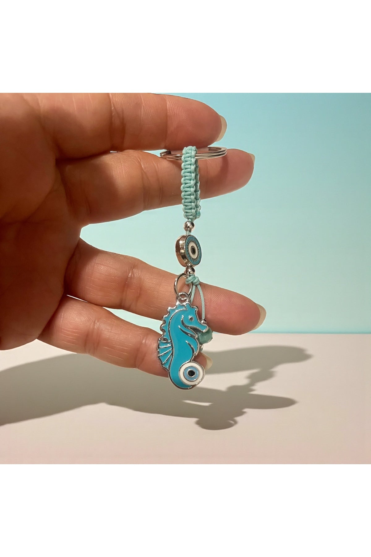 Simone Silver-Plated Sea Charm Evil Eye Keychain - Turquoise
