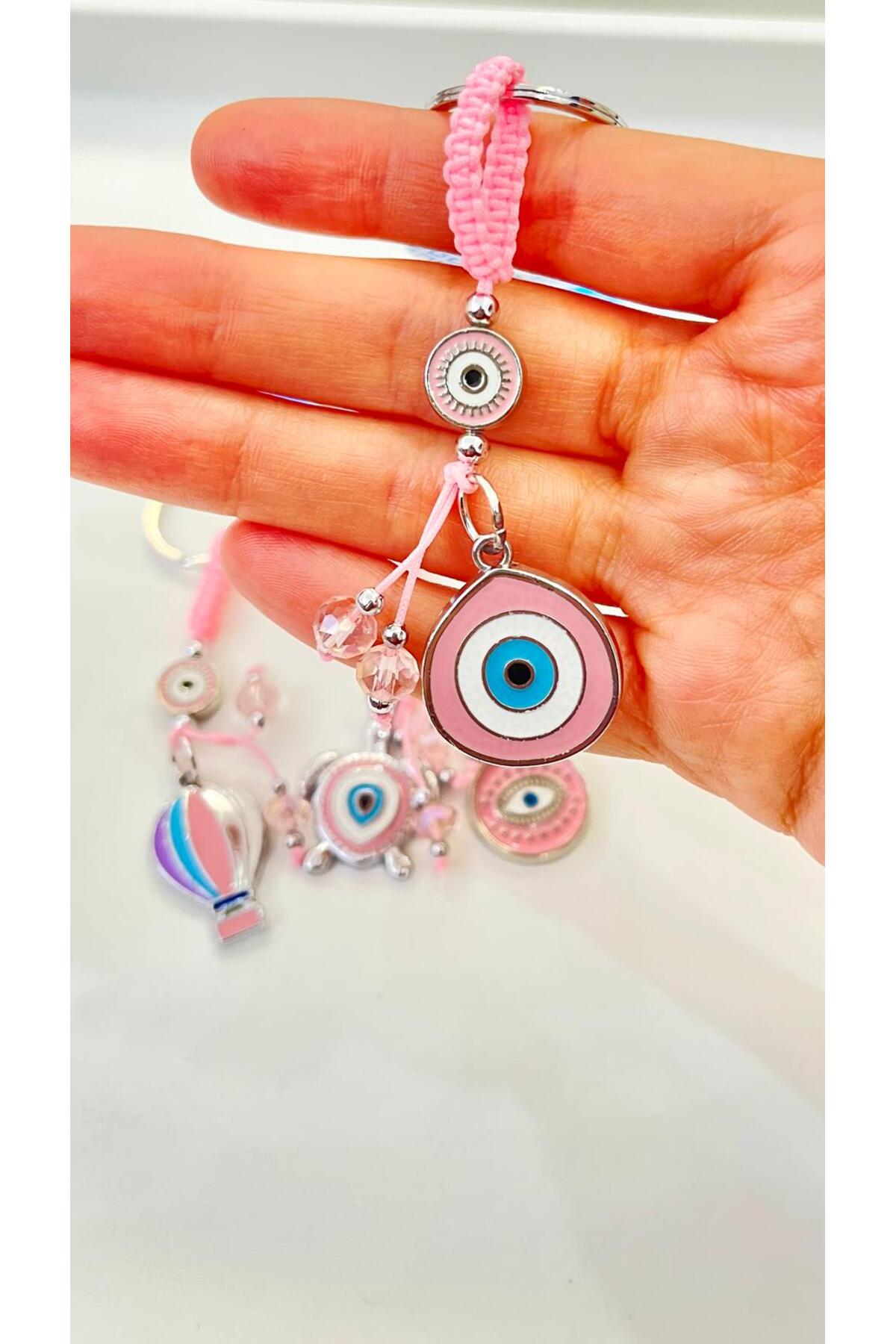 Abigail Silver-Plated Evil Eye Keychain - Pink Teardrop Evil Eye