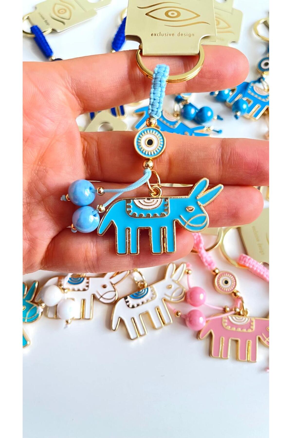 Bella Gold-Plated Animal Charm Keychain - Light Blue Donkey Design