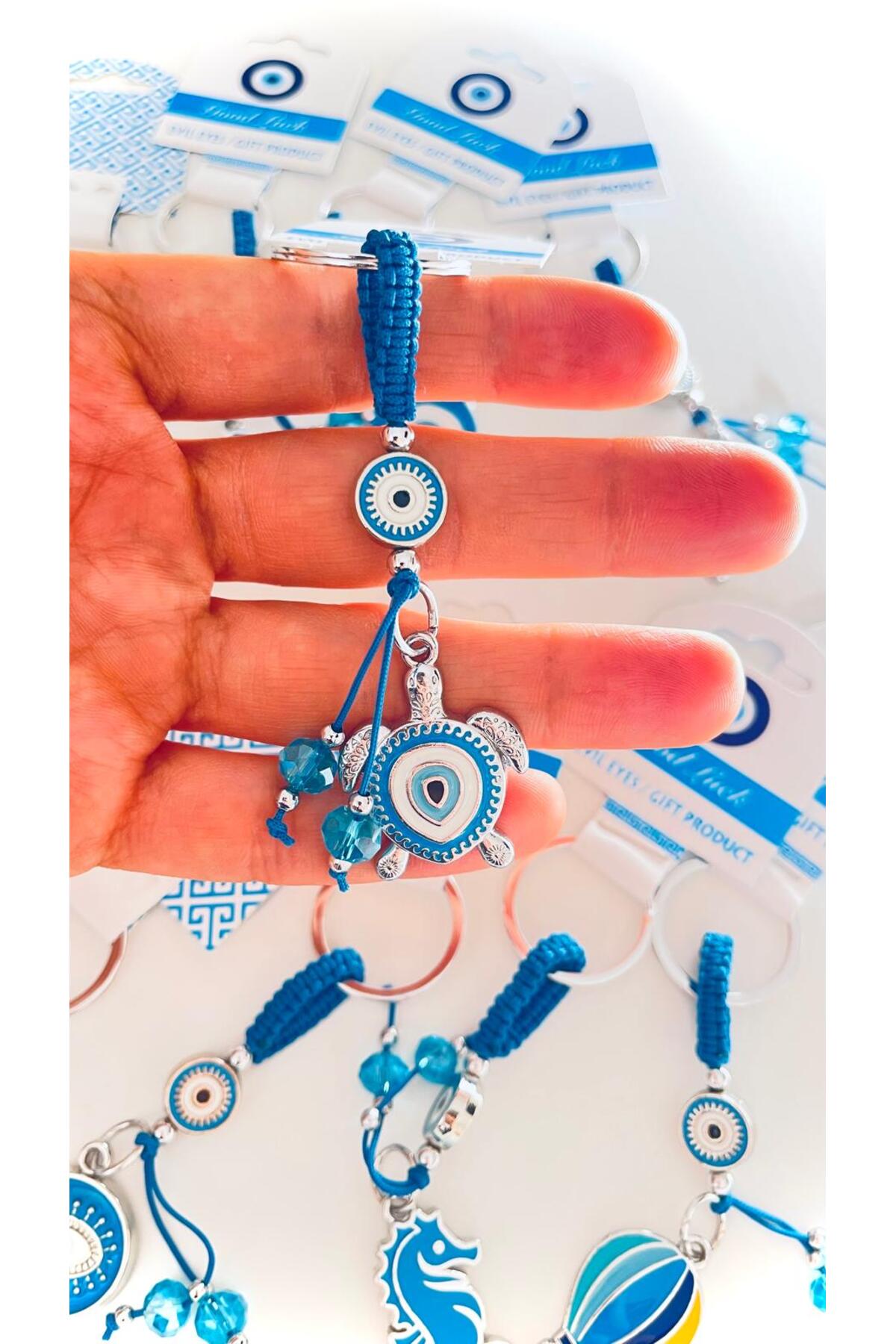 Abigail Silver-Plated Evil Eye Keychain - Blue