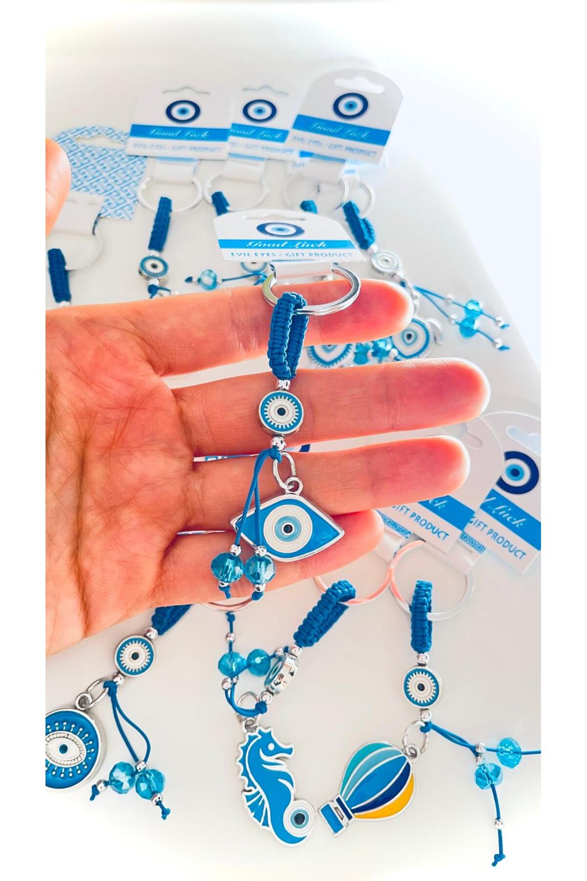 Abigail Silver-Plated Evil Eye Keychain - Blue Oval Evil Eye