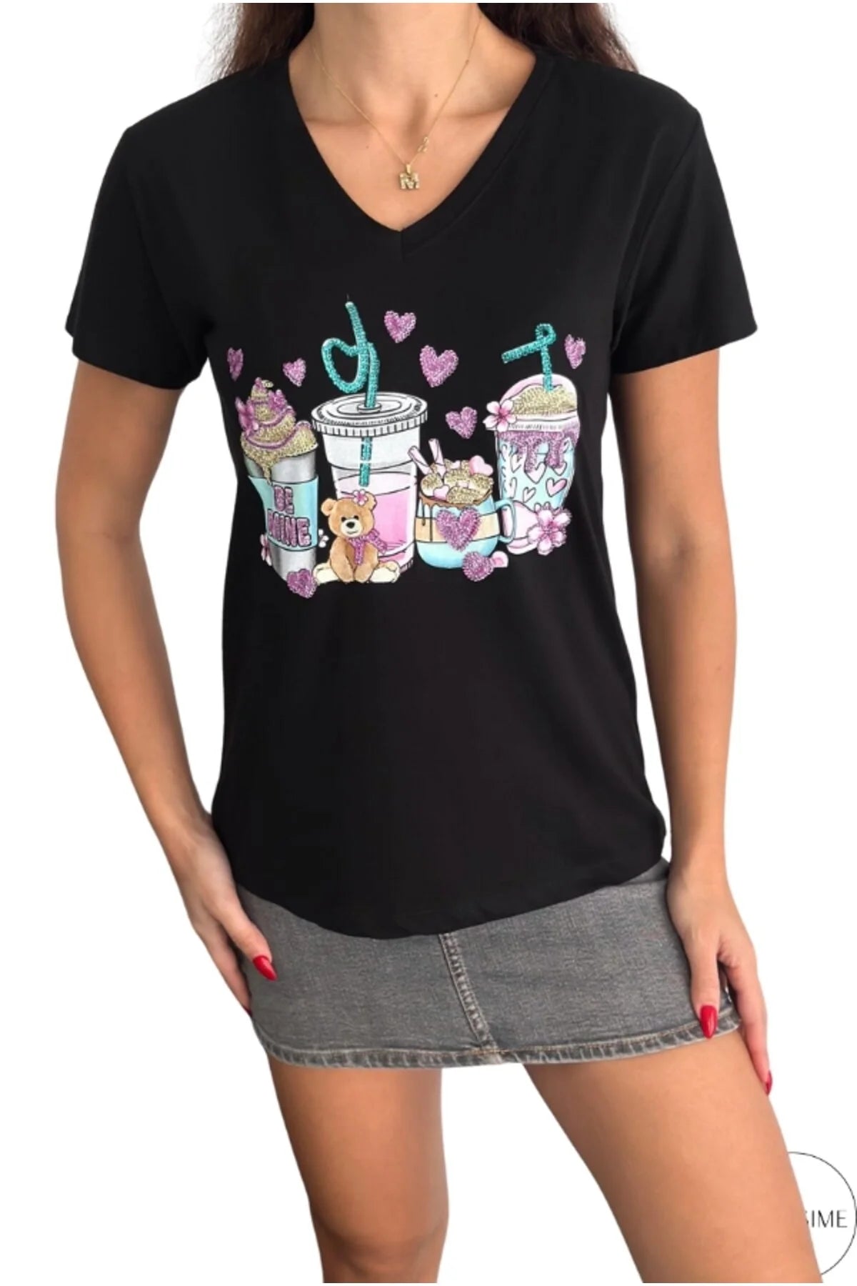Tilda Black Bear Floral Design Cotton T-shirt