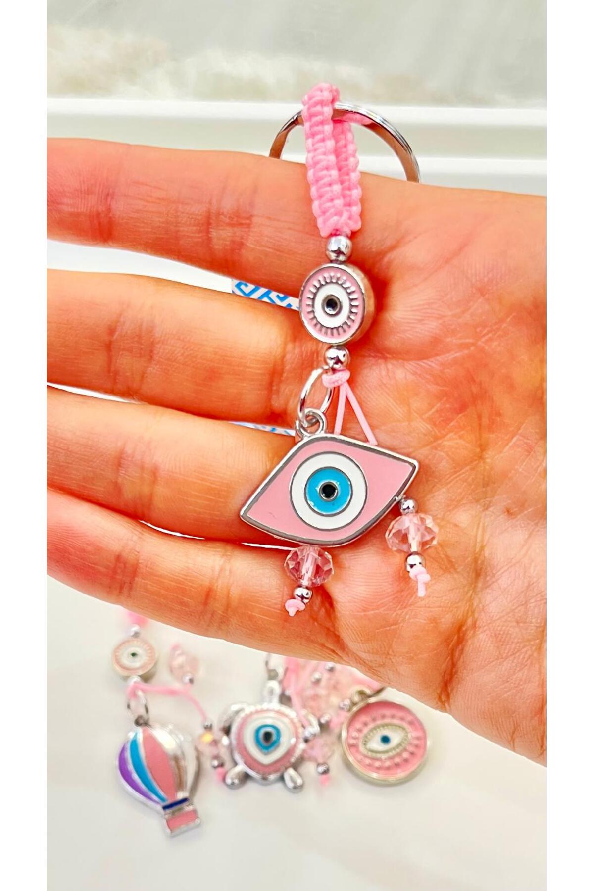 Abigail Silver-Plated Evil Eye Keychain - Pink Oval Evil Eye