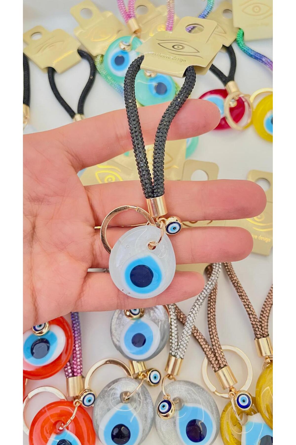 Meredith Glass Evil Eye Cord Charm - White Glass Black Cord