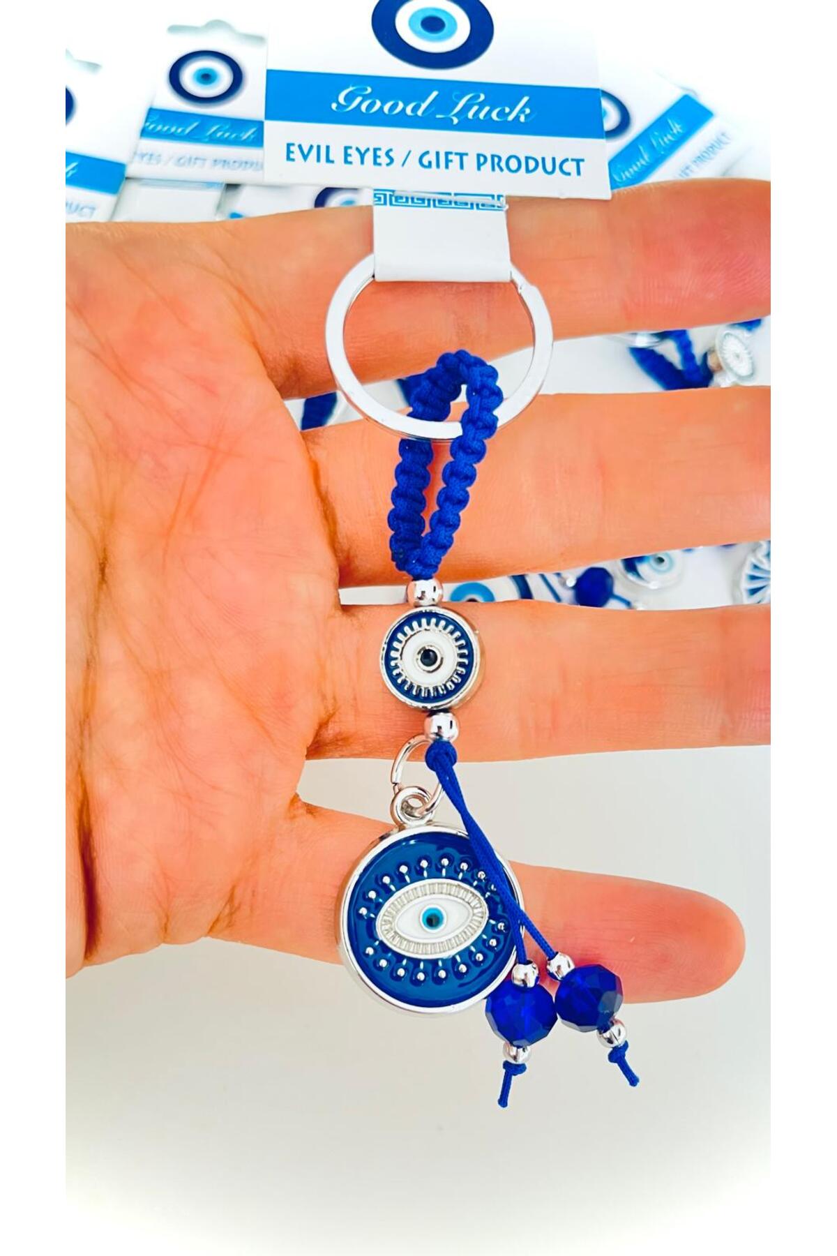 Abigail Silver-Plated Evil Eye Keychain - Navy Round Evil Eye