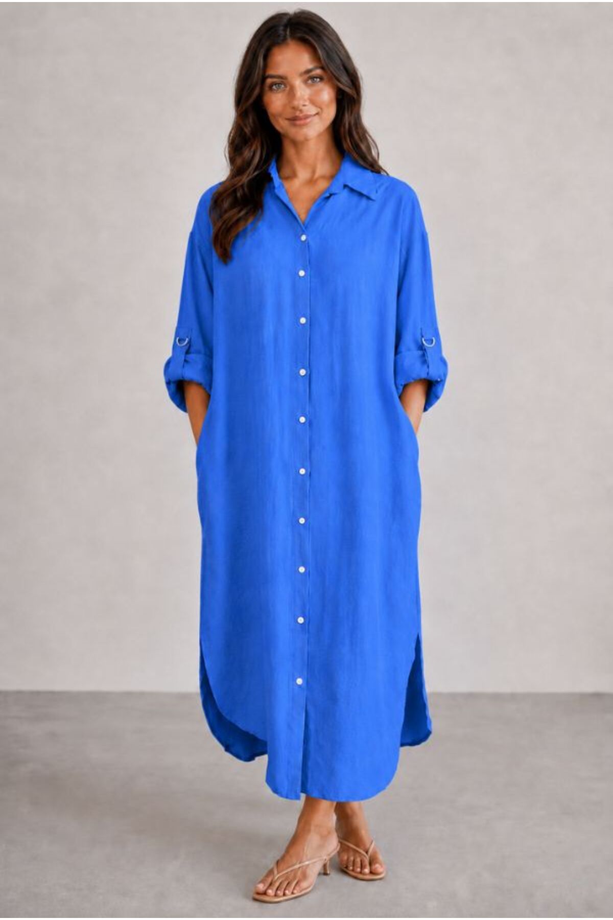 Hazel Women's Oversized Muslin Shirt Dress - Dark Blue Muslin
