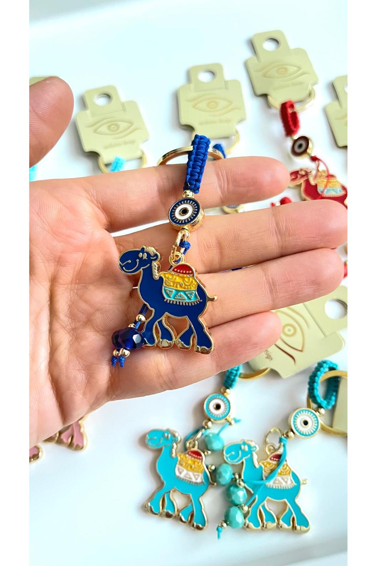 Bella Gold-Plated Animal Charm Keychain - Navy Camel Design