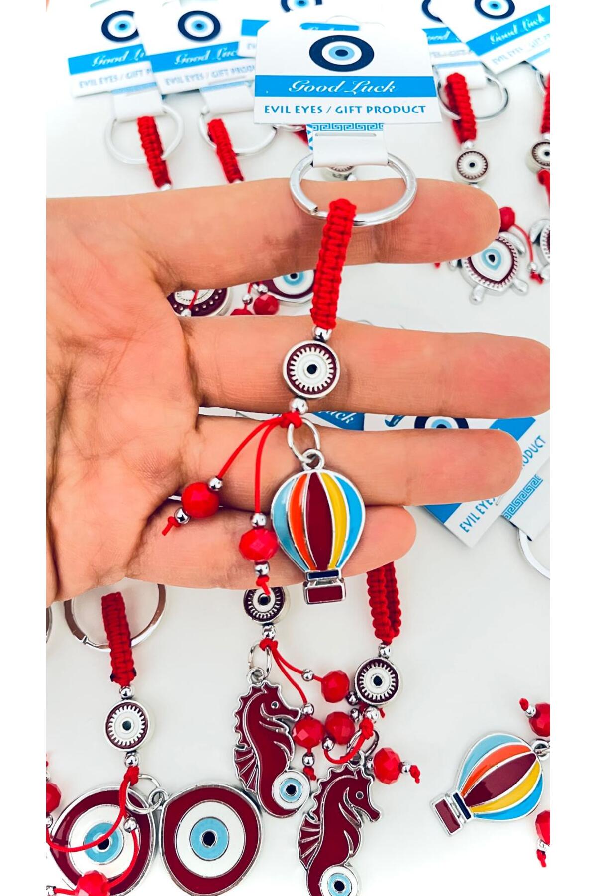Abigail Silver-Plated Evil Eye Keychain - Red Balloon Evil Eye