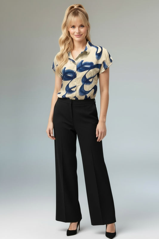 Charlotte Women's Short Sleeve Batwing Shirt - Navy Wave Print