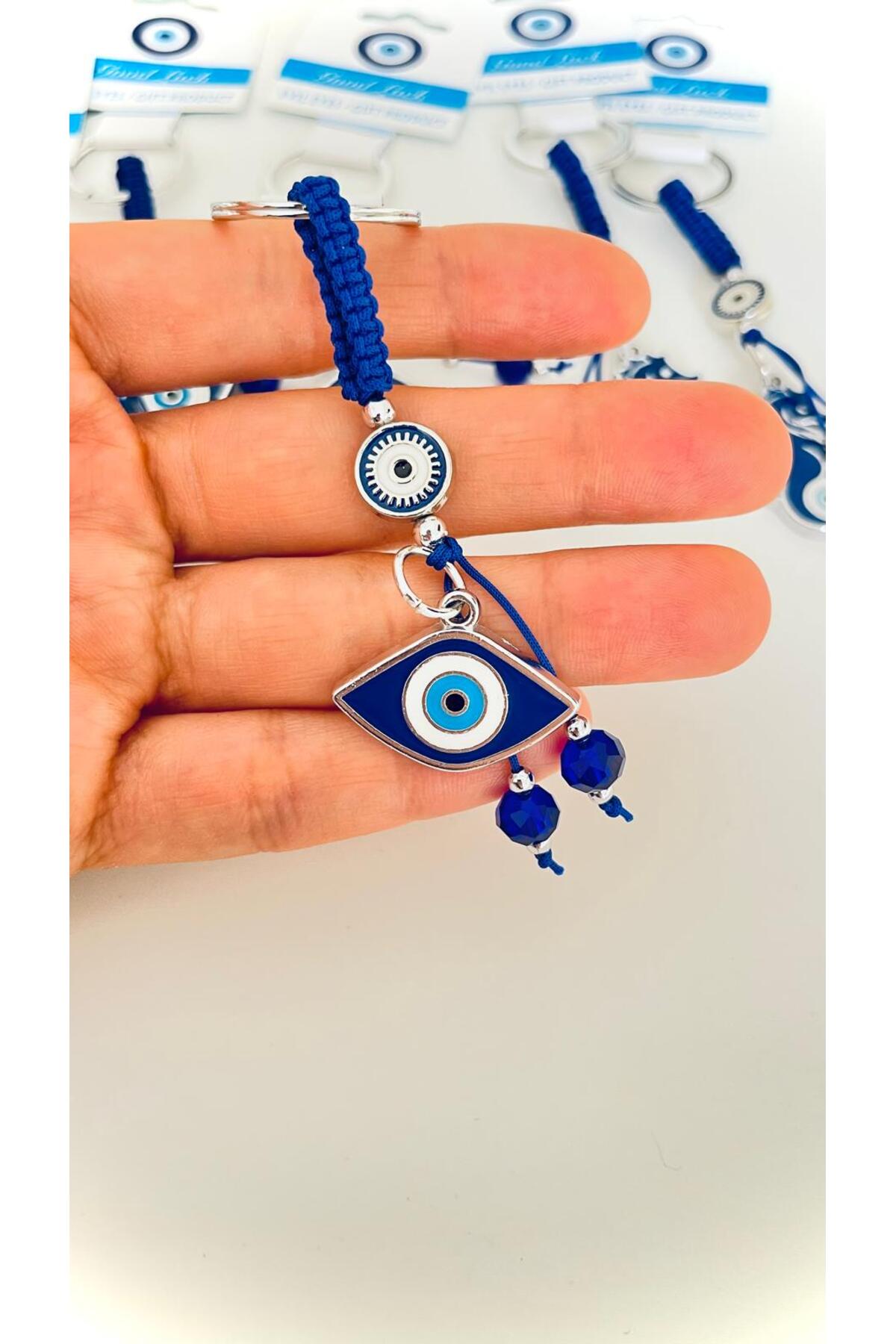 Abigail Silver-Plated Evil Eye Keychain - Navy Oval Evil Eye