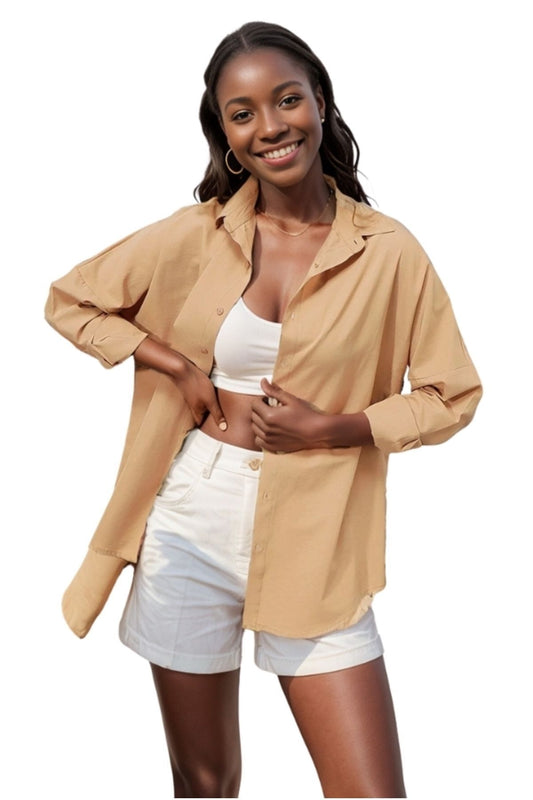 Melissa Women's Oversized Longline Shirt - Beige