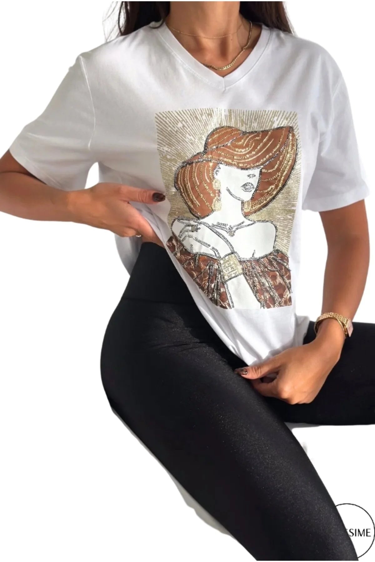 Tilda White Woman Hat Figure Cotton T-Shirt