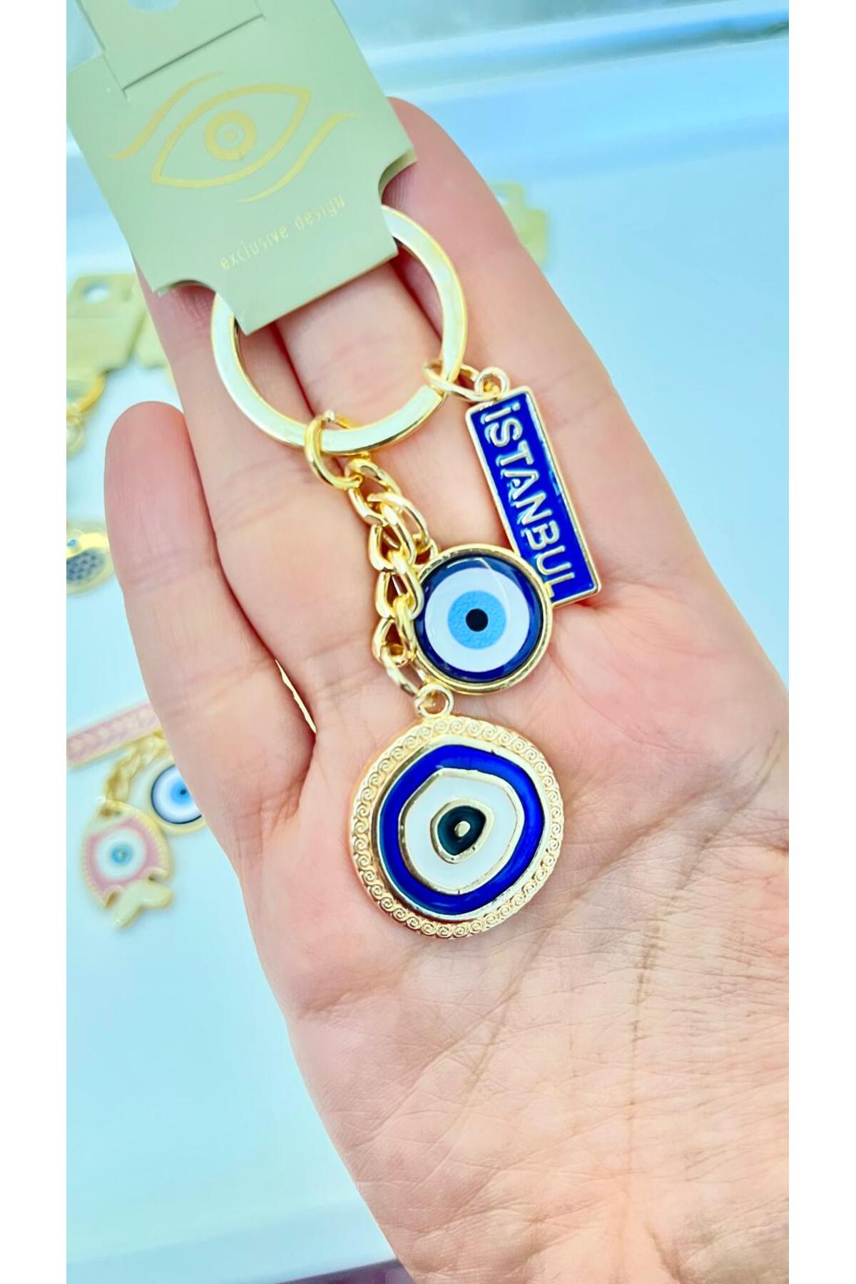 Hannah Gold-Plated Bodrum Bead Keychain - Navy Istanbul