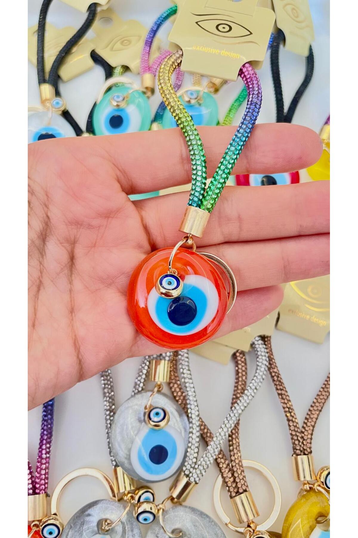 Meredith Glass Evil Eye Cord Charm - Orange