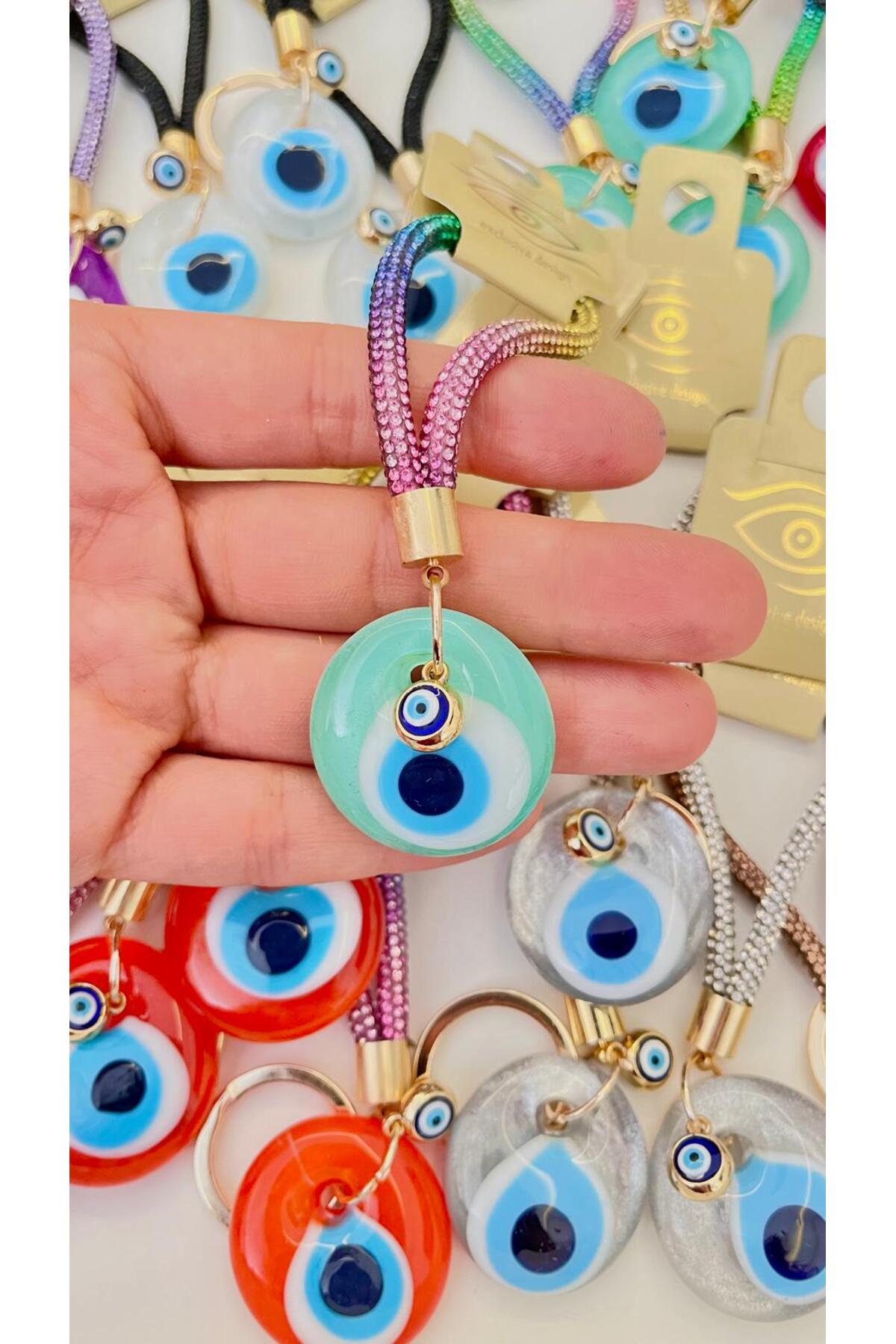 Meredith Glass Evil Eye Cord Charm - Turquoise