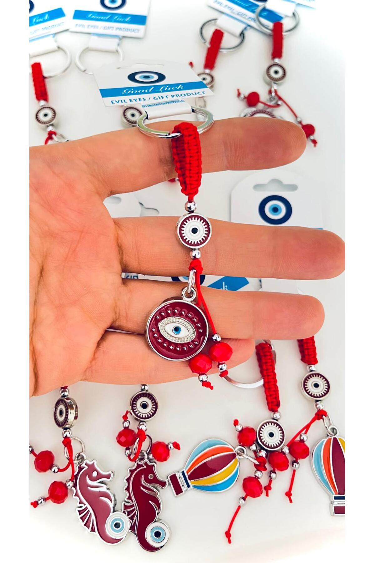 Abigail Silver-Plated Evil Eye Keychain - Red Round Evil Eye