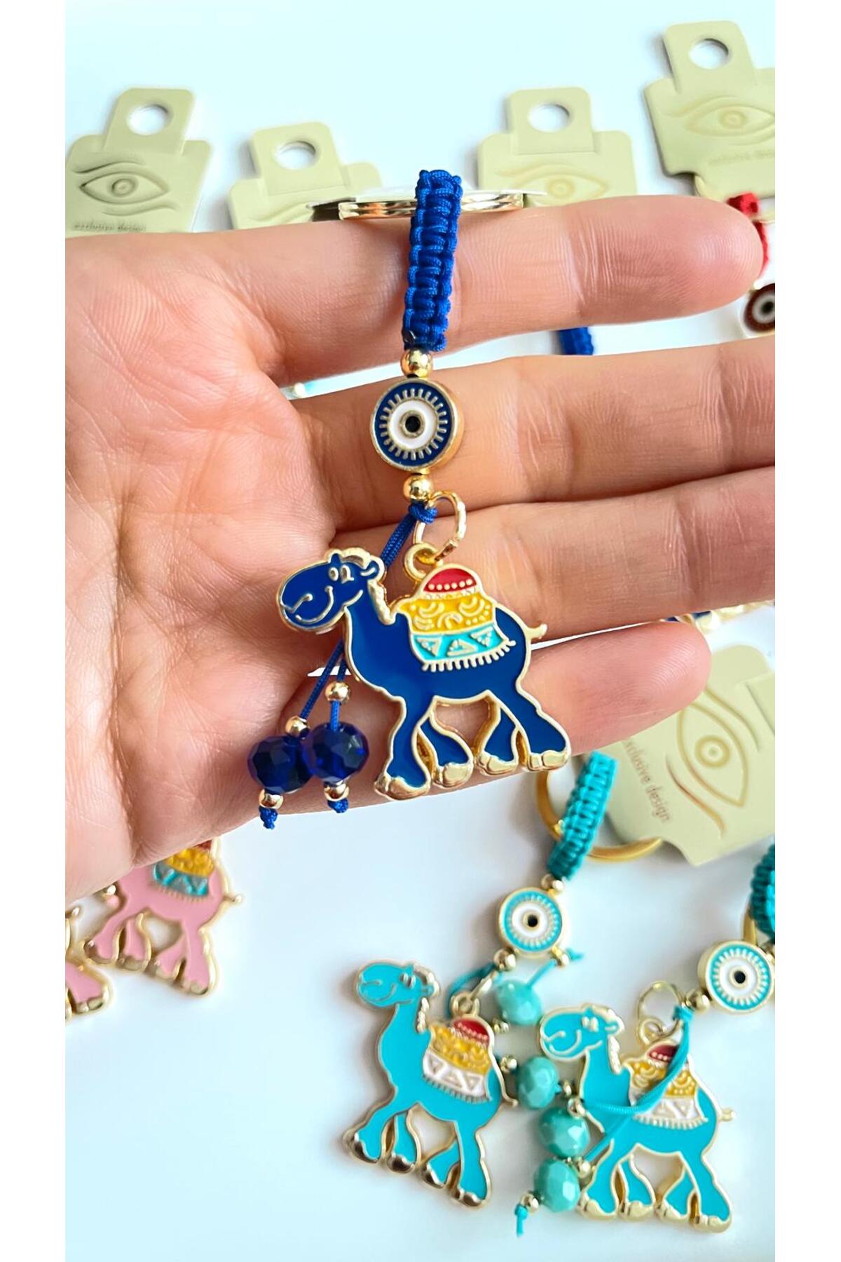 Bella Gold-Plated Animal Charm Keychain - Navy Camel Design