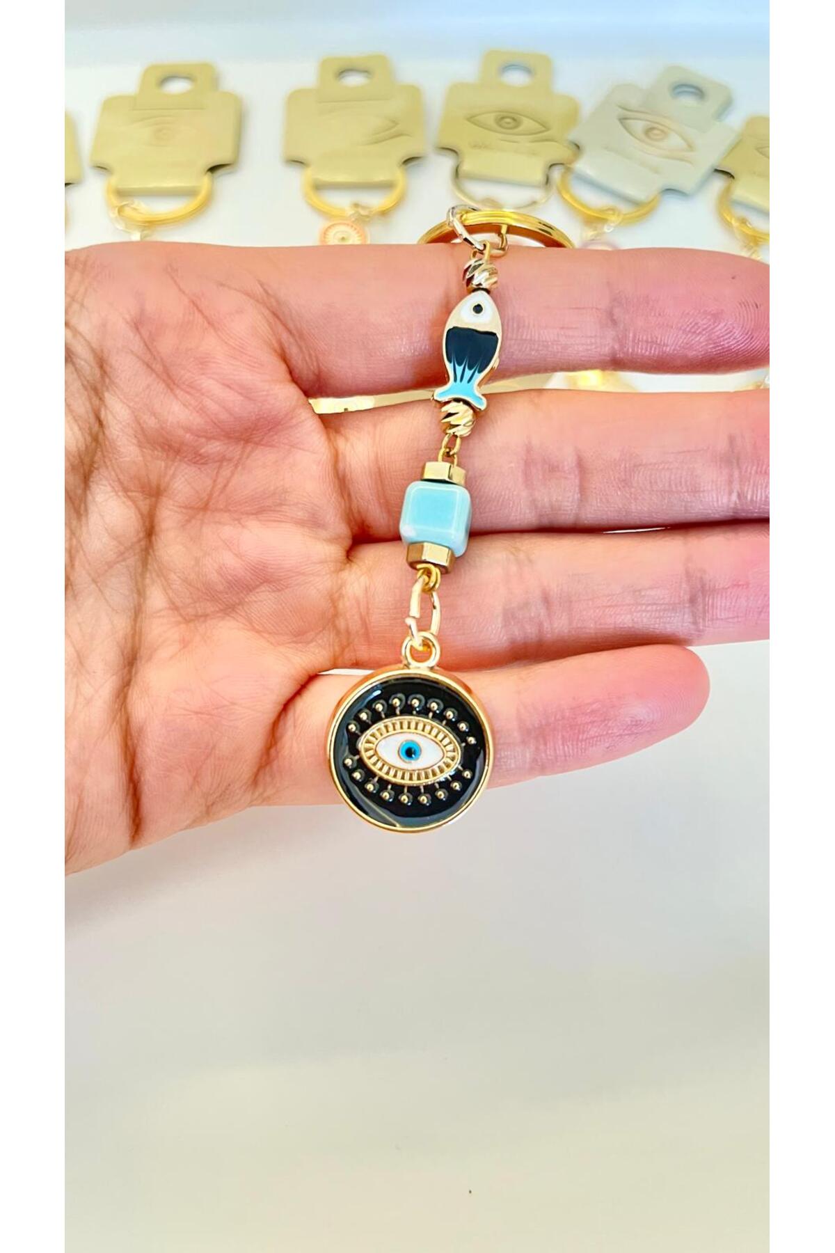 Hannah Gold-Plated Bodrum Bead Keychain - Black Evil Eye