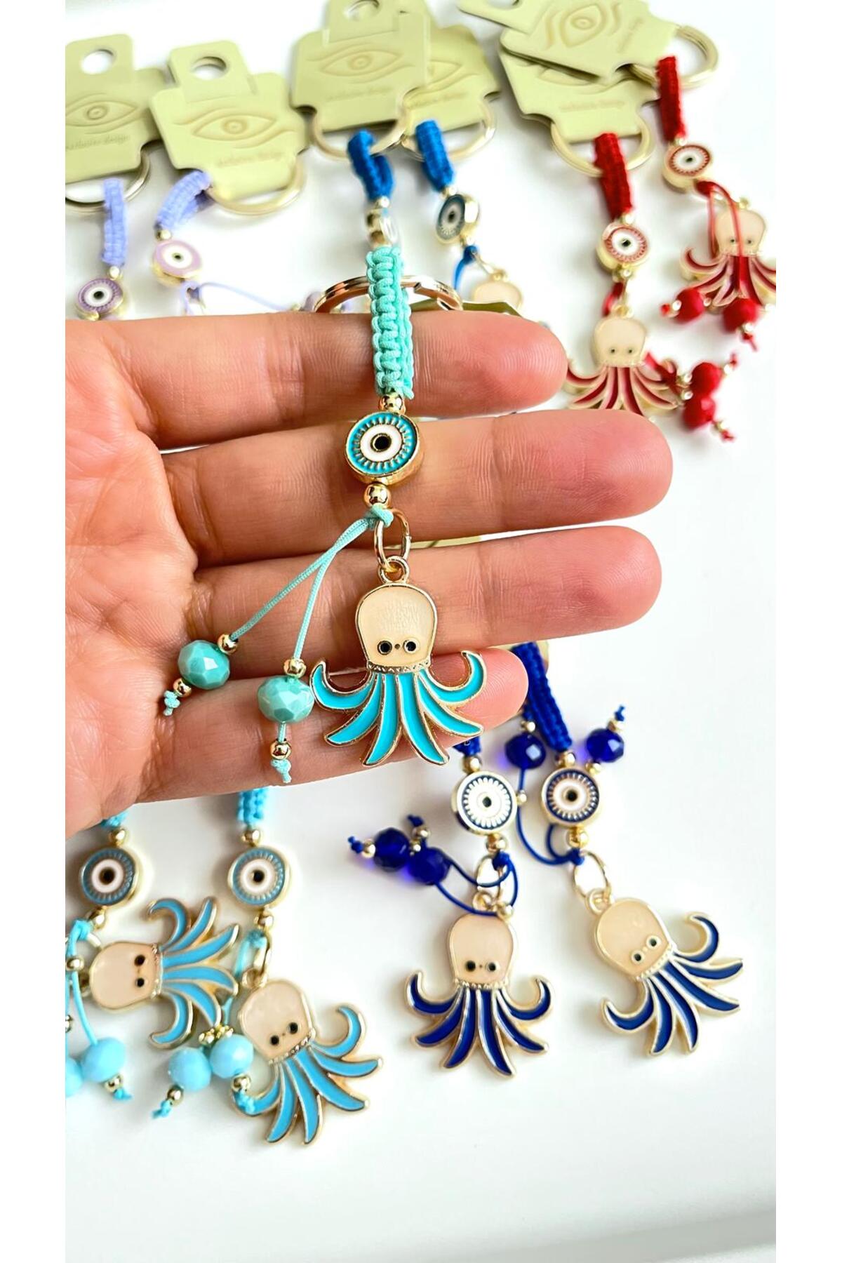 Ivy Gold-Plated Evil Eye Keychain - Turquoise Octopus Design