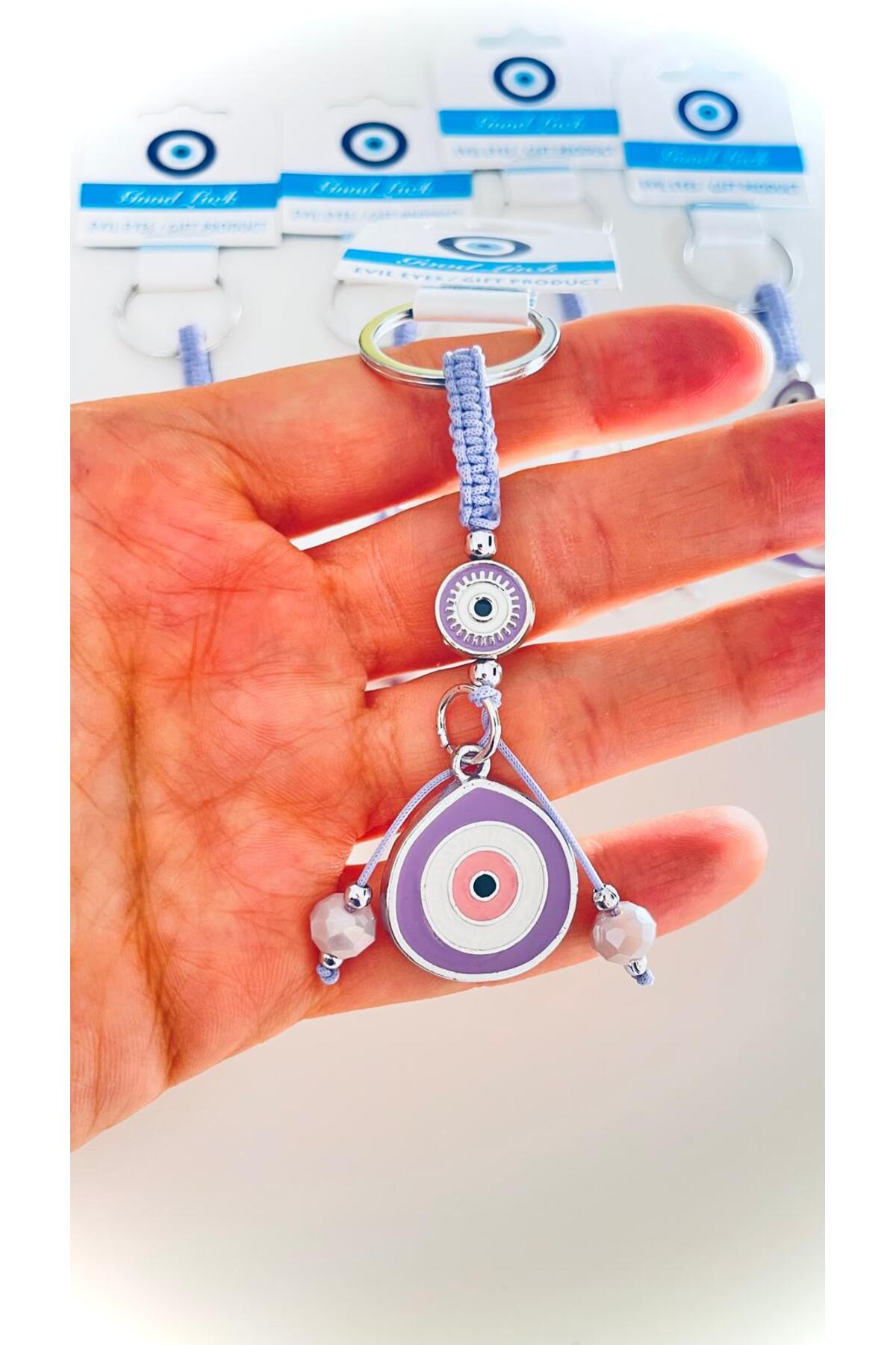 Abigail Silver-Plated Evil Eye Keychain - Lilac Teardrop Evil Eye