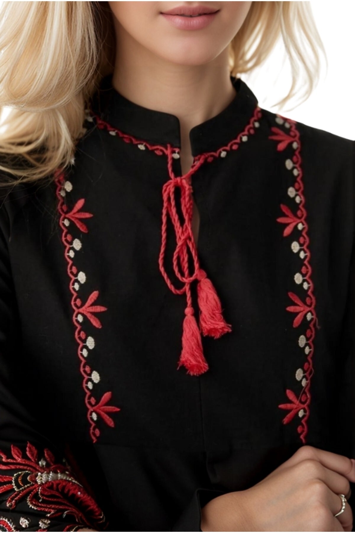 Lola Women's Embroidered Balloon Sleeve Dress - Black