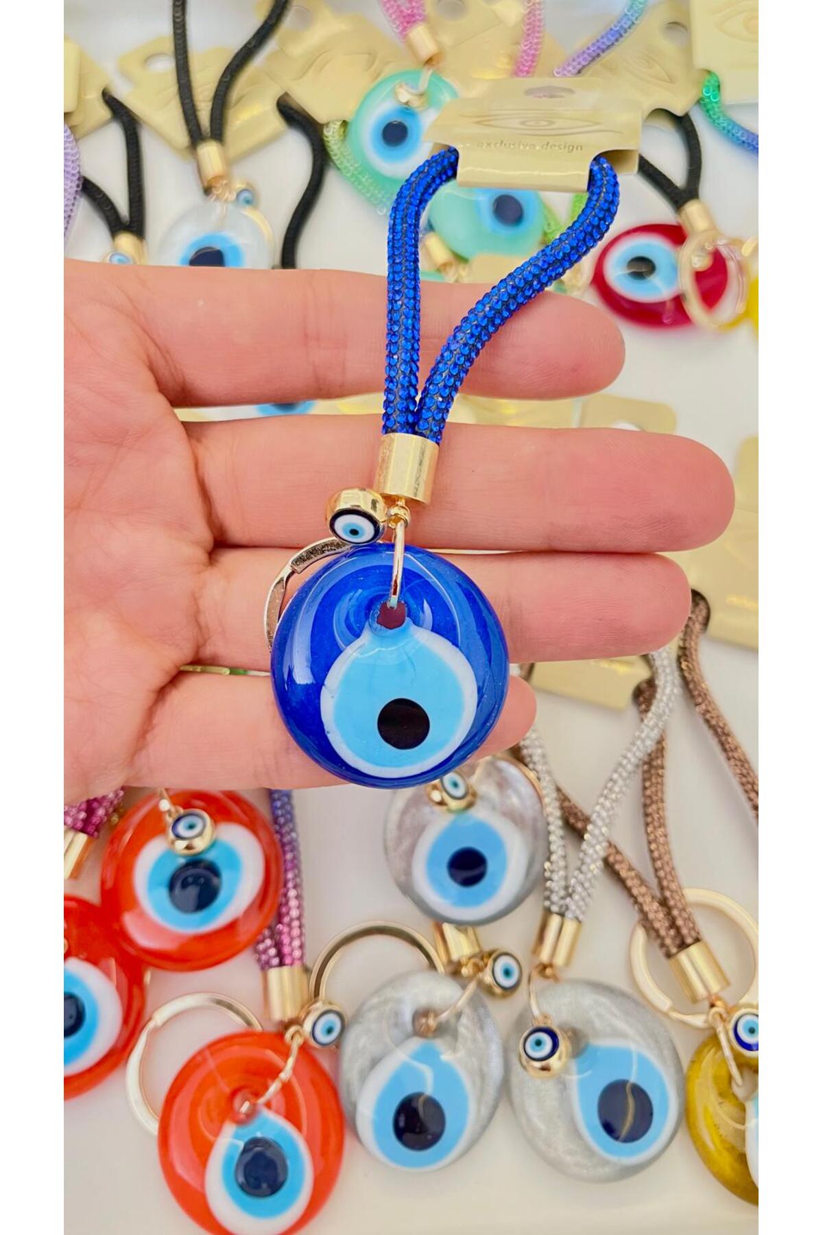 Meredith Glass Evil Eye Cord Charm - Blue Evil Eye Bead