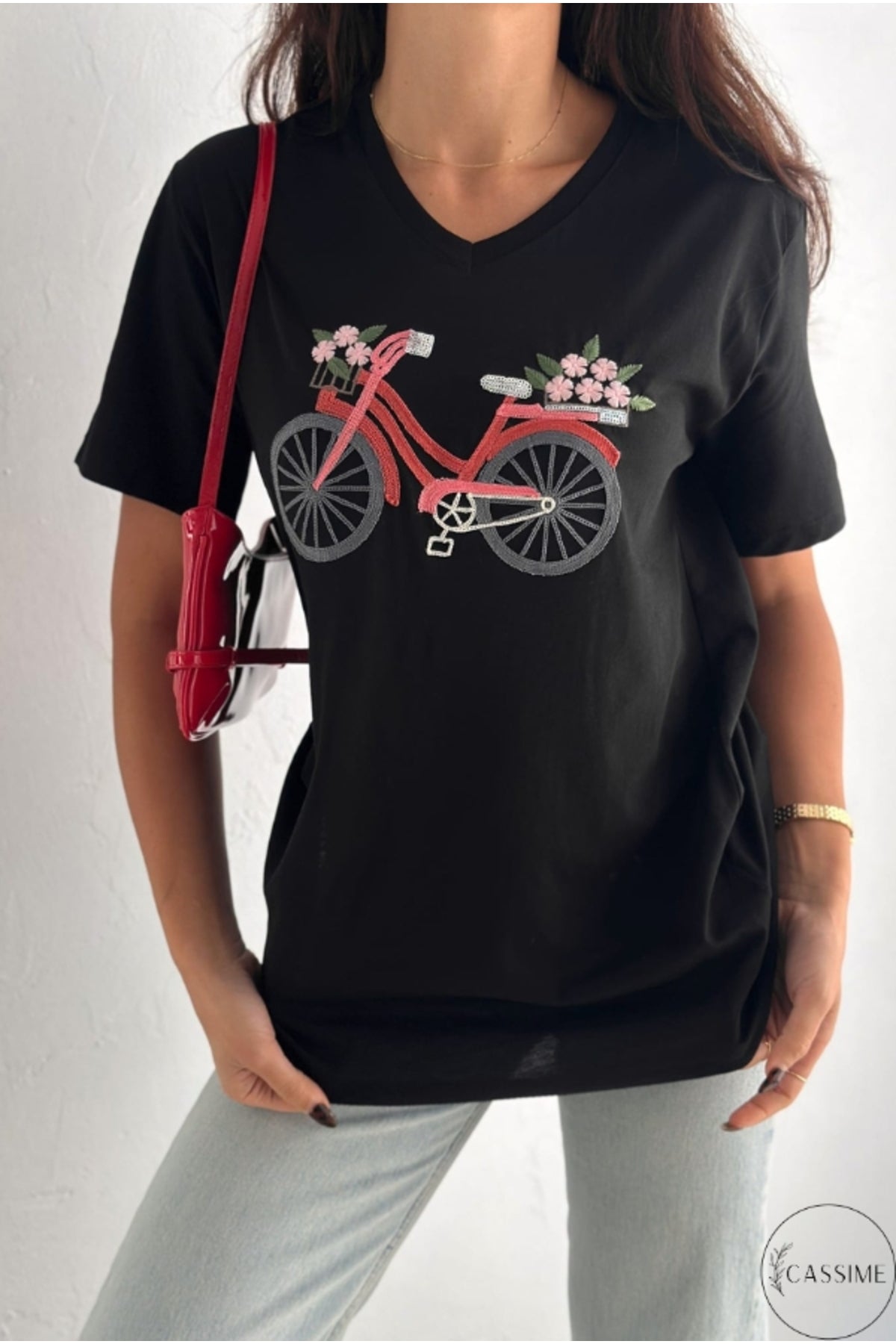 Nora Women's Cotton Plus Size Graphic T-Shirt - Black Bicycle Print