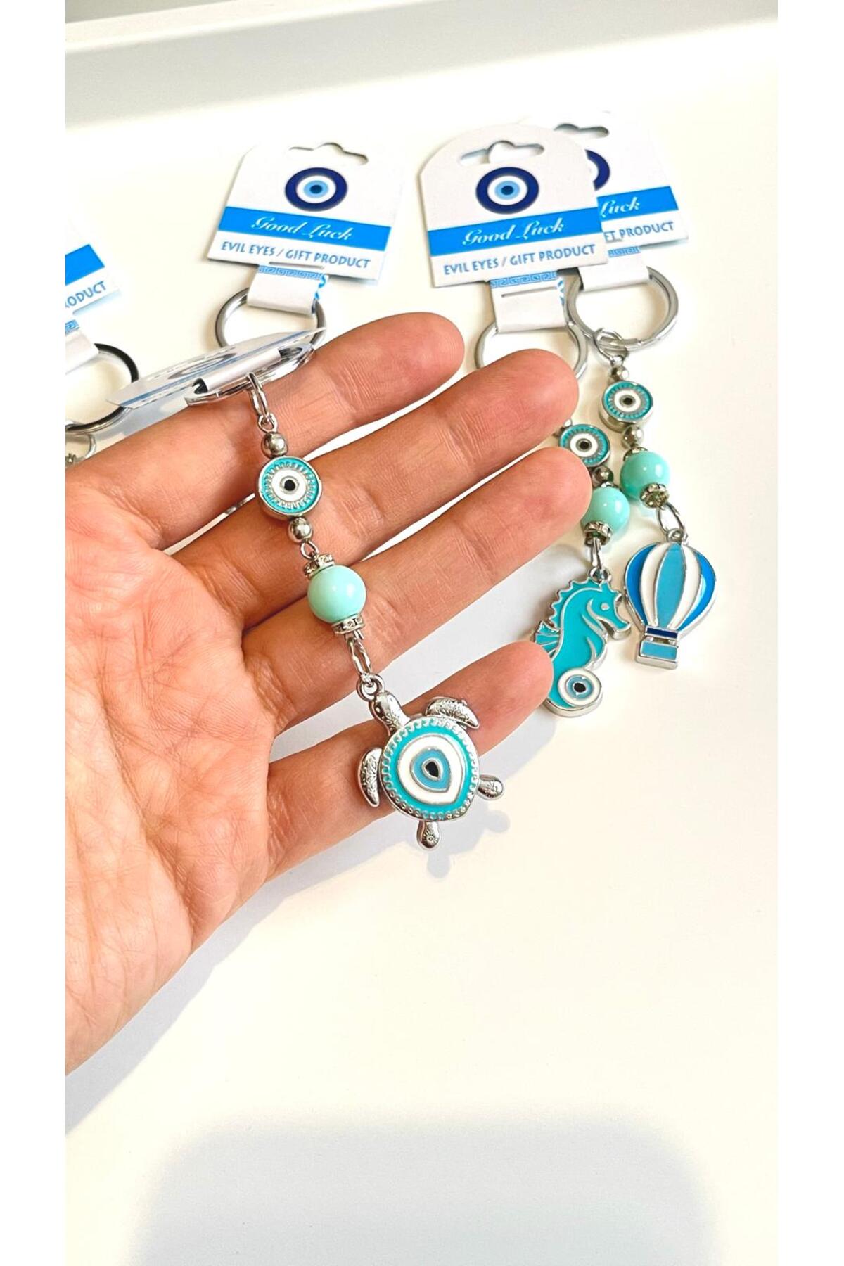 Abigail Silver-Plated Evil Eye Keychain - Turquoise Turtle Metal