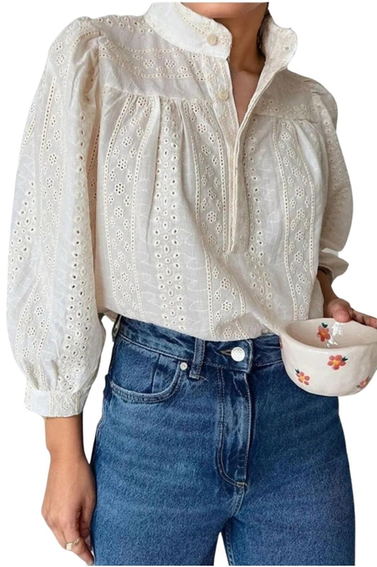 Ariel Women's Broderie Anglaise Button-Up Blouse - Cream