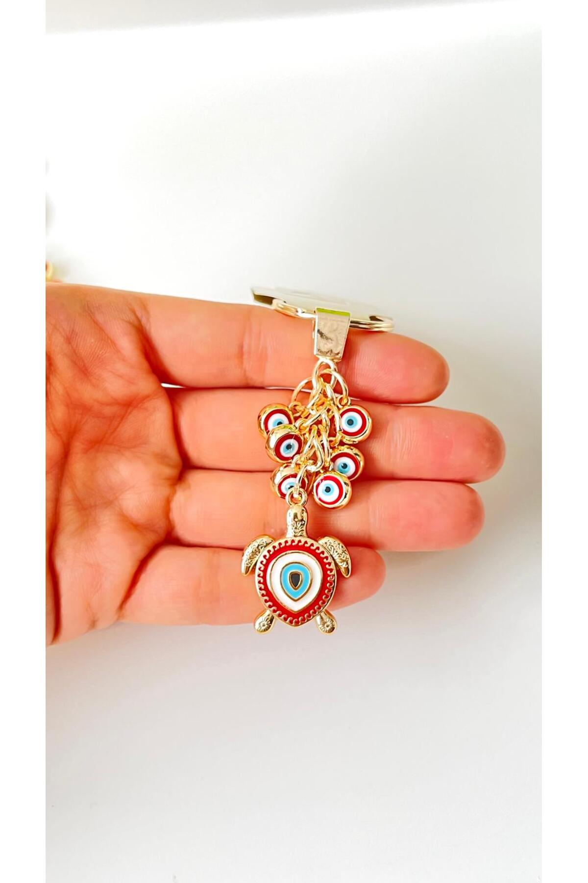 Madeleine Dangling Evil Eye Keychain - Red Turtle