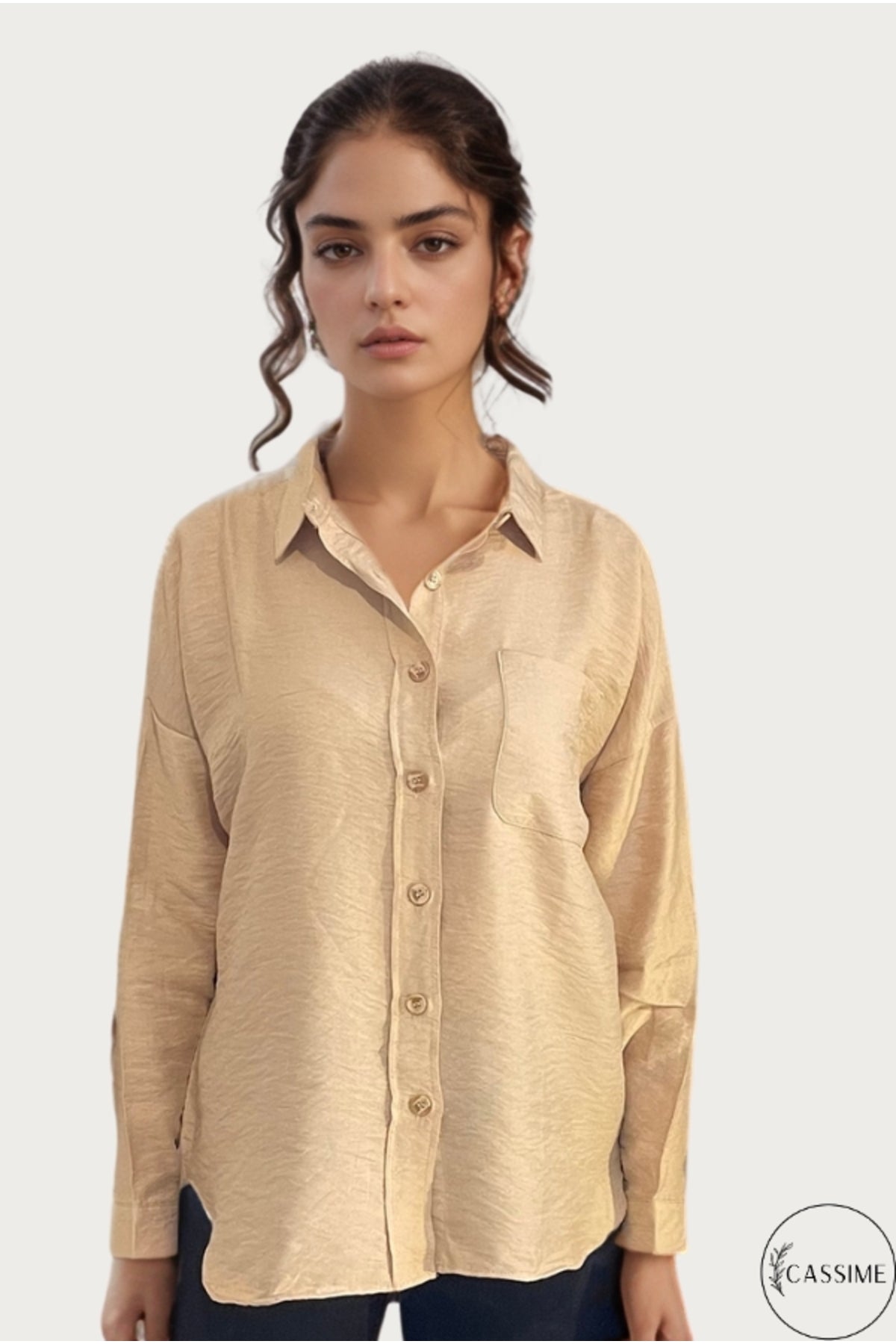 Georgia Women's Oversized Long Sleeve Shirt - Solid Beige
