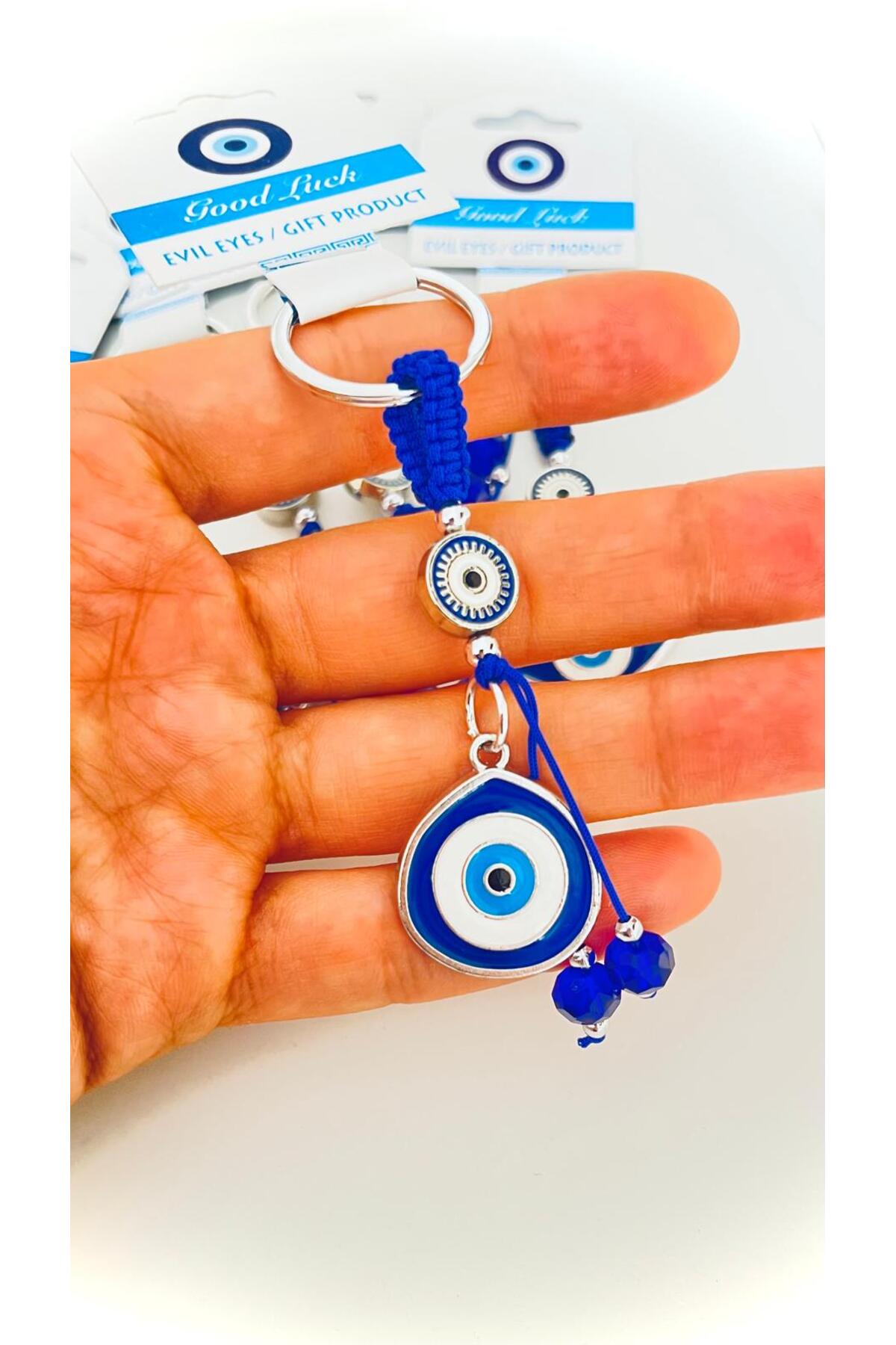 Abigail Silver-Plated Evil Eye Keychain - Navy Teardrop Evil Eye