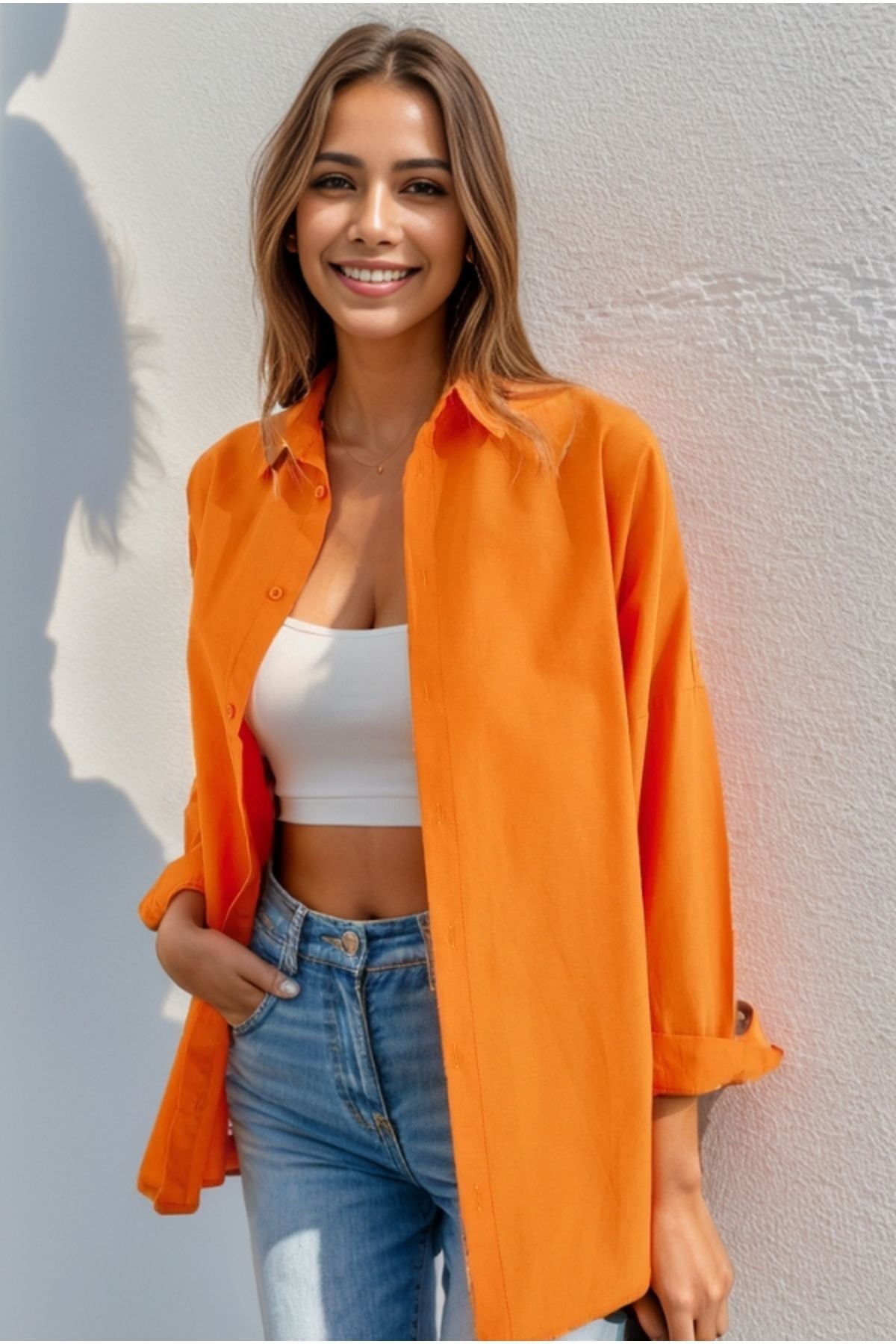 Melissa Women's Oversized Longline Shirt - Orange