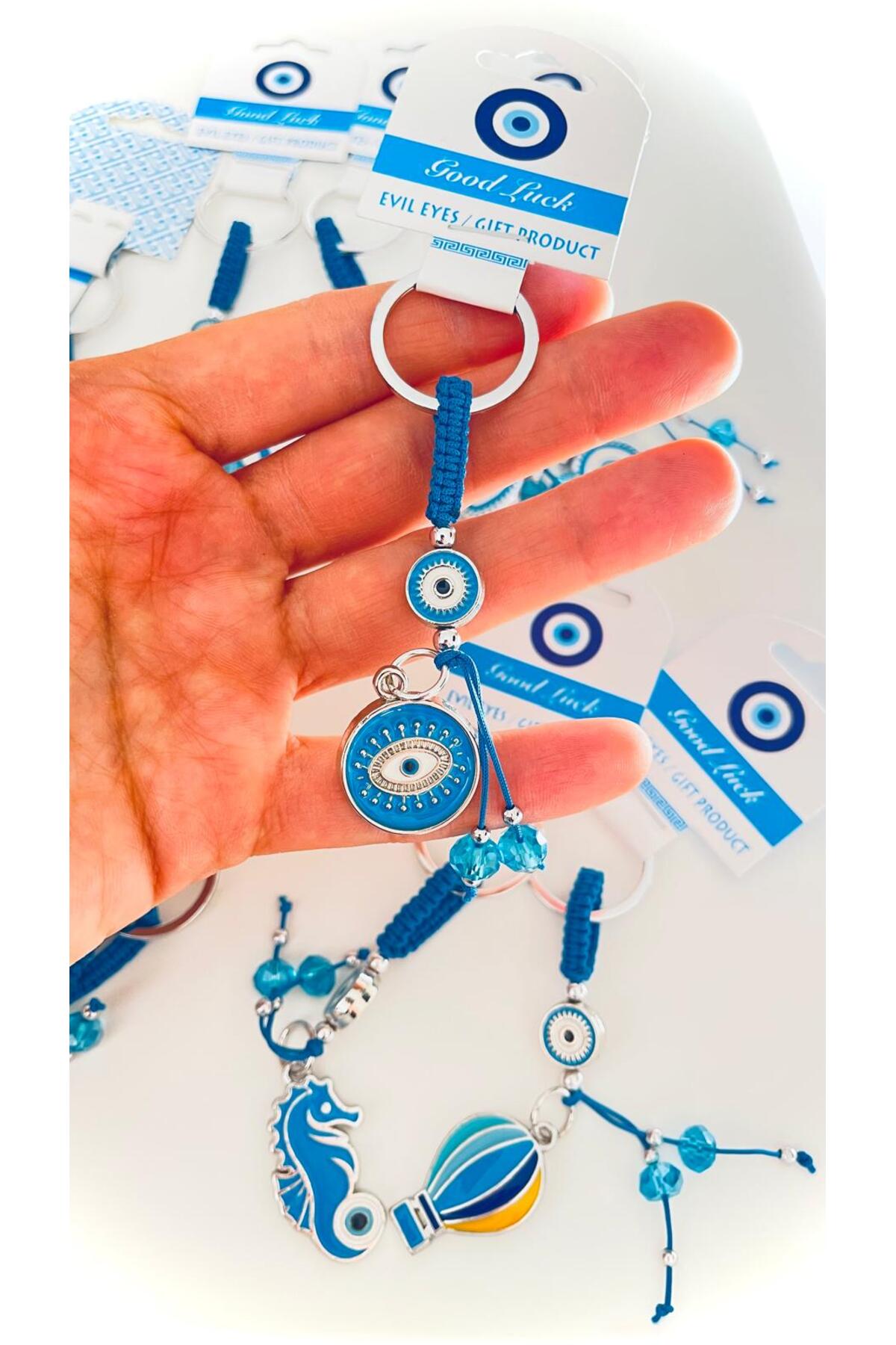 Abigail Silver-Plated Evil Eye Keychain - Blue Round Design