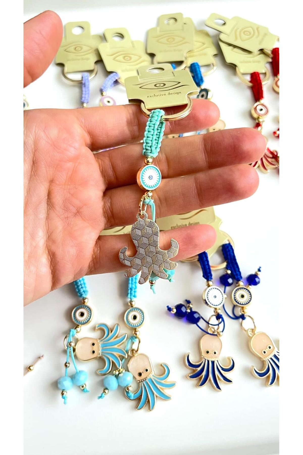 Ivy Gold-Plated Evil Eye Keychain - Turquoise Octopus Design
