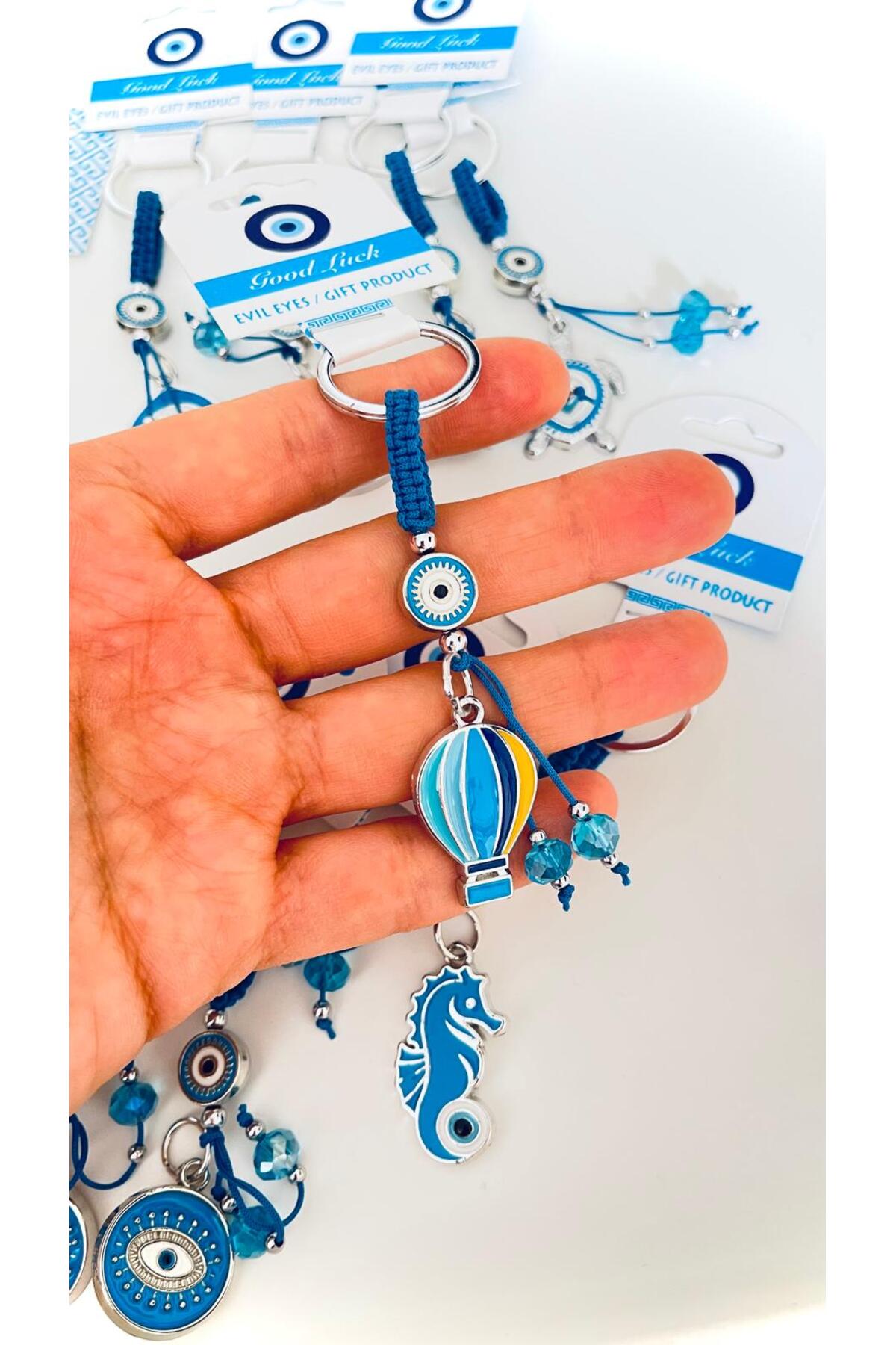 Abigail Silver-Plated Evil Eye Keychain - Blue Balloon Design